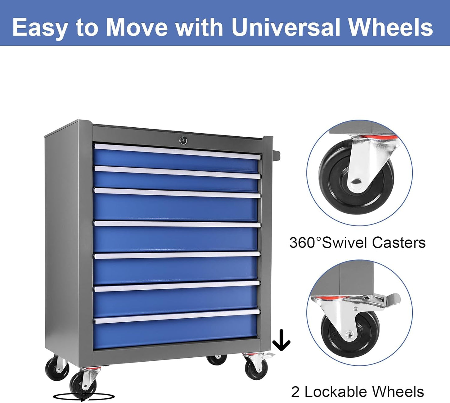 NEW - 7-Drawer Tool Chest with Wheels, Rolling Tool Chest with Drawers, Top Cushion & 7PCS Tray Divider Set, Multifunctional Craftsman Tool Storage Chest for Garage, Warehouse, Workshop, Repair Shop,Blue - Retail $209