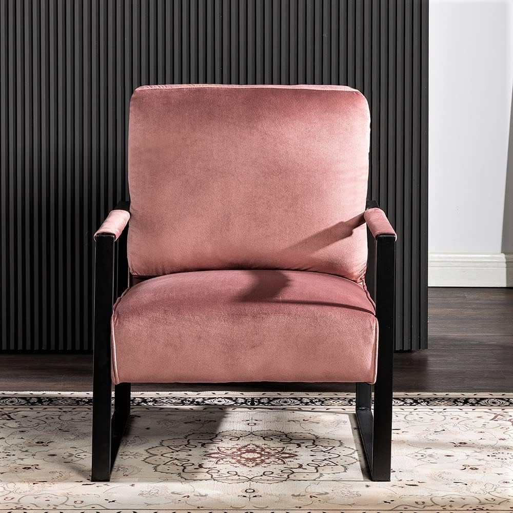 NEW - US Pride Furniture Iconic Mid Century Modern Accent Chair with Open Square Metal Frame and Luxurious Upholstery, Comfortable Armchair for Living Room, Bedroom, and Home Office, Velvet, Rose - Retail $113