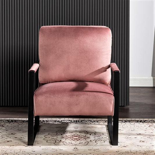 NEW - US Pride Furniture Iconic Mid Century Modern Accent Chair with Open Square Metal Frame and Luxurious Upholstery, Comfortable Armchair for Living Room, Bedroom, and Home Office, Velvet, Rose - Retail $113