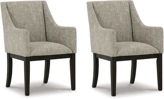 NEW - Signature Design by Ashley Burkhaus Traditional Dining Upholstered Arm Chair, 2 Count, Gray & Dark Brown - Retail $399
