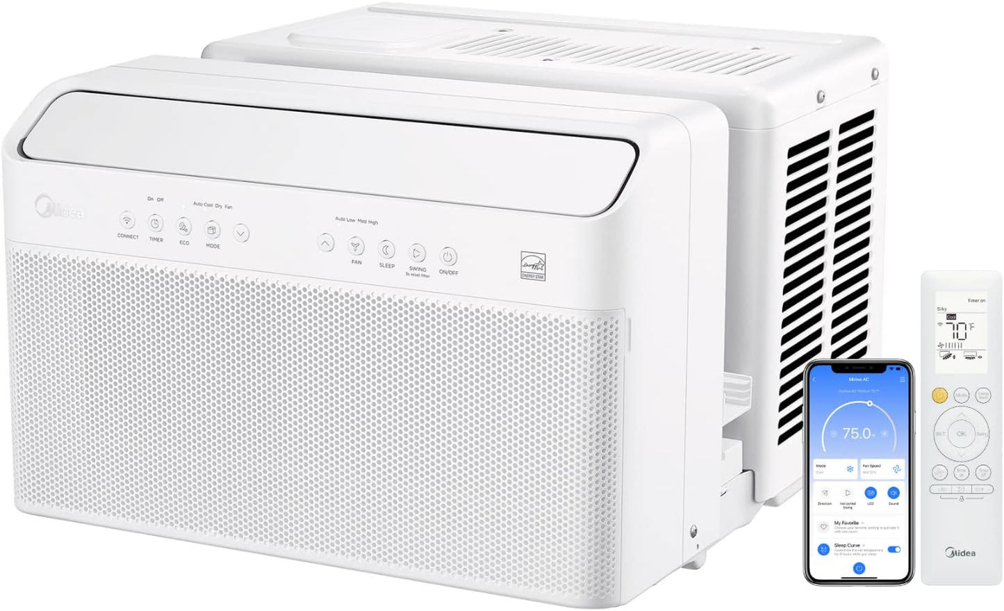 NEW w/ Dent - Midea 12,000 BTU U-Shaped Smart Inverter Window Air Conditioner–Cools up to 550 Sq. Ft., Ultra Quiet with Open Window Flexibility, Works with Alexa/Google Assistant, 35% Energy Savings, Remote Control - Retail $499