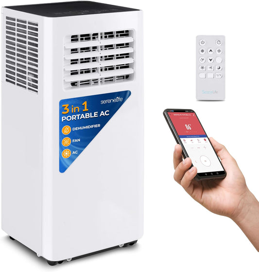 NEW - SereneLife Portable Air Conditioner & Dehumidifier - 8,000 BTU Wi-Fi Enabled Indoor AC, Pulls 1.1 liters Moisture Per Hour for Fast Cools Up to 300 Sq Ft - SLPAC805W - Retail $399