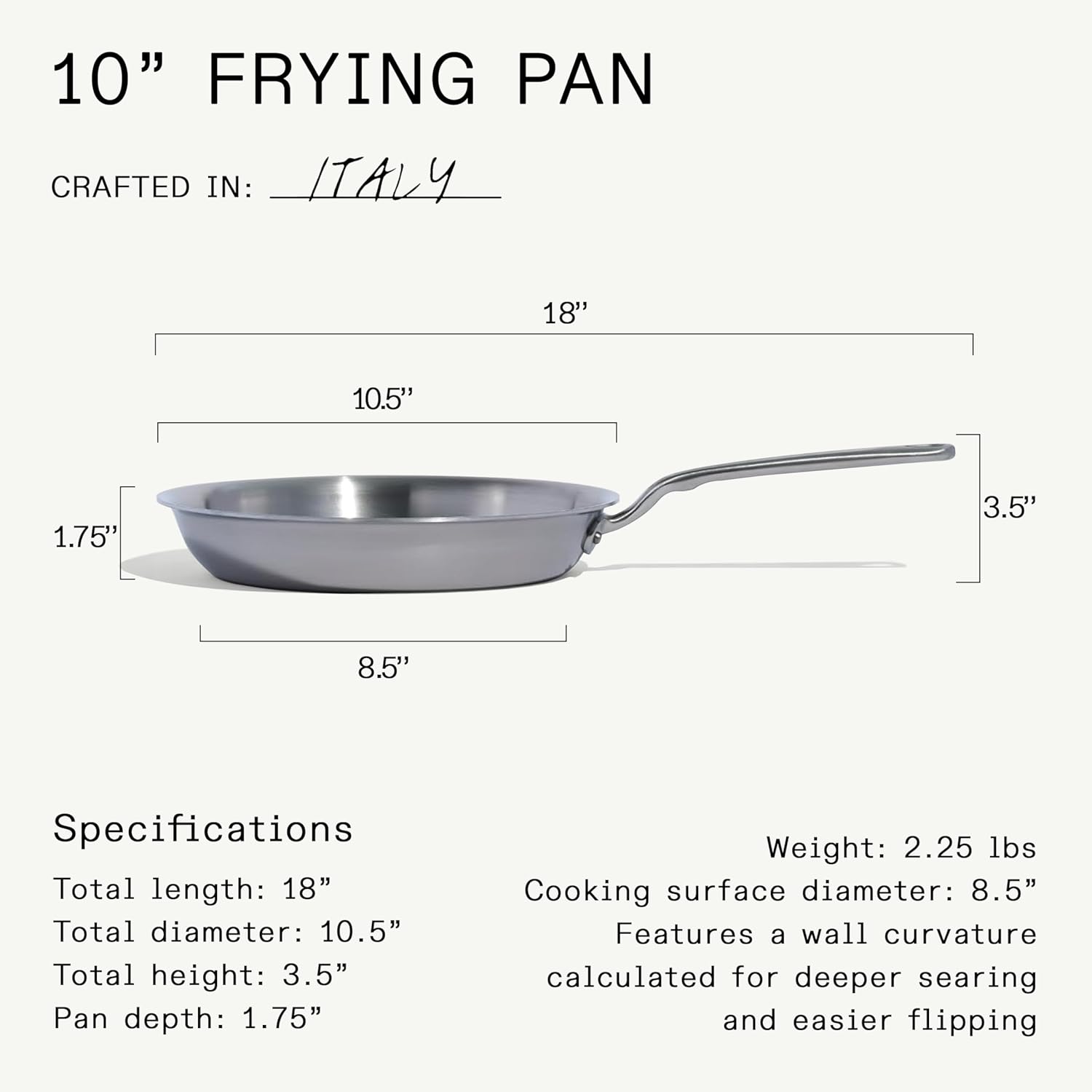 ステンレス製フライパン Made in U.S.A　10インチ　未使用保管品 Made In Cookware - 10-Inch Stainless Steel Frying Pan - 5 Ply