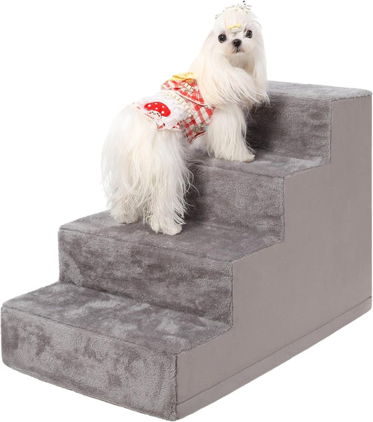 Dog Stairs for Small Dogs,17.5" H,4-Step Pet Stairs for High Beds and Couches，Dog Steps with Non-Slip Bottom and High-Density Foam Indoor Outdoor,Dark Grey