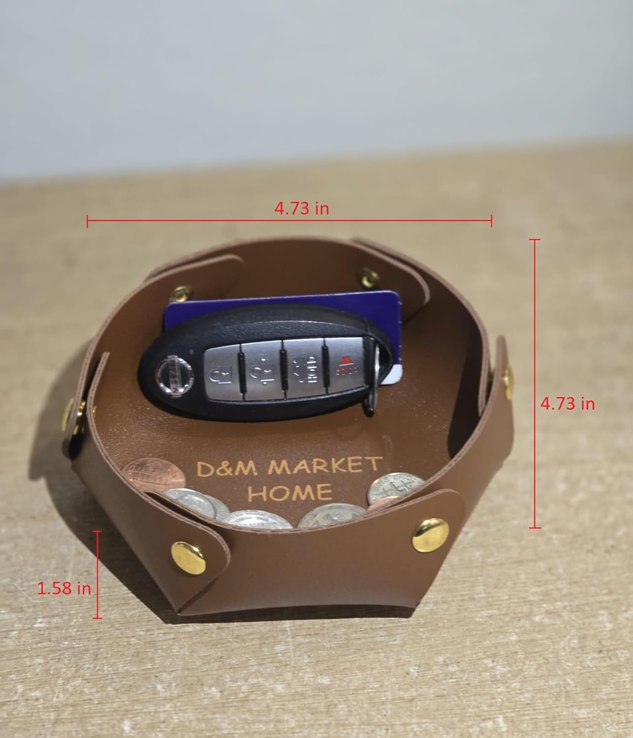 D&M MARKET HOME Leather Valet Tray - Nightstand Catchall Valet Tray Organizer for Jewelry, Keys, Coins, Phone