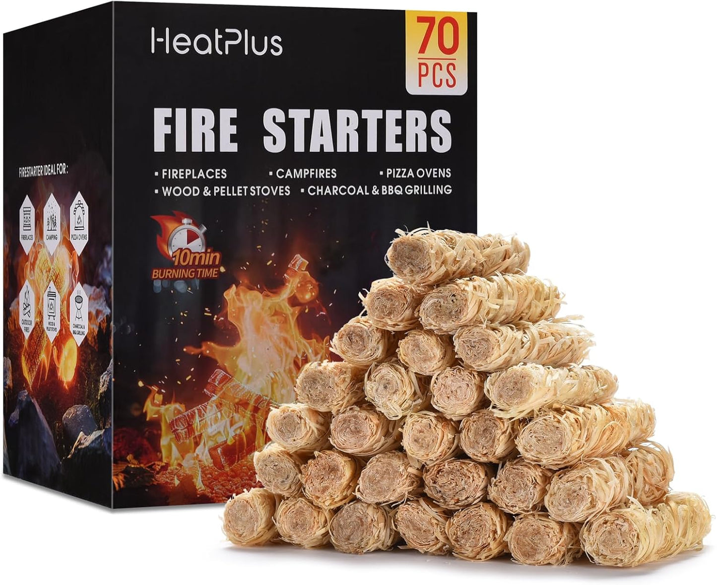 Fire Starter -70 Pcs Fire Starters for Campfires, Fireplace, Grill, Wood & Pellet Stove, Fire Pit, BBQ, Survival, ooni Pizza Ovens, Water Resistant and Odorless Safe for Indoor/Outdoor Use