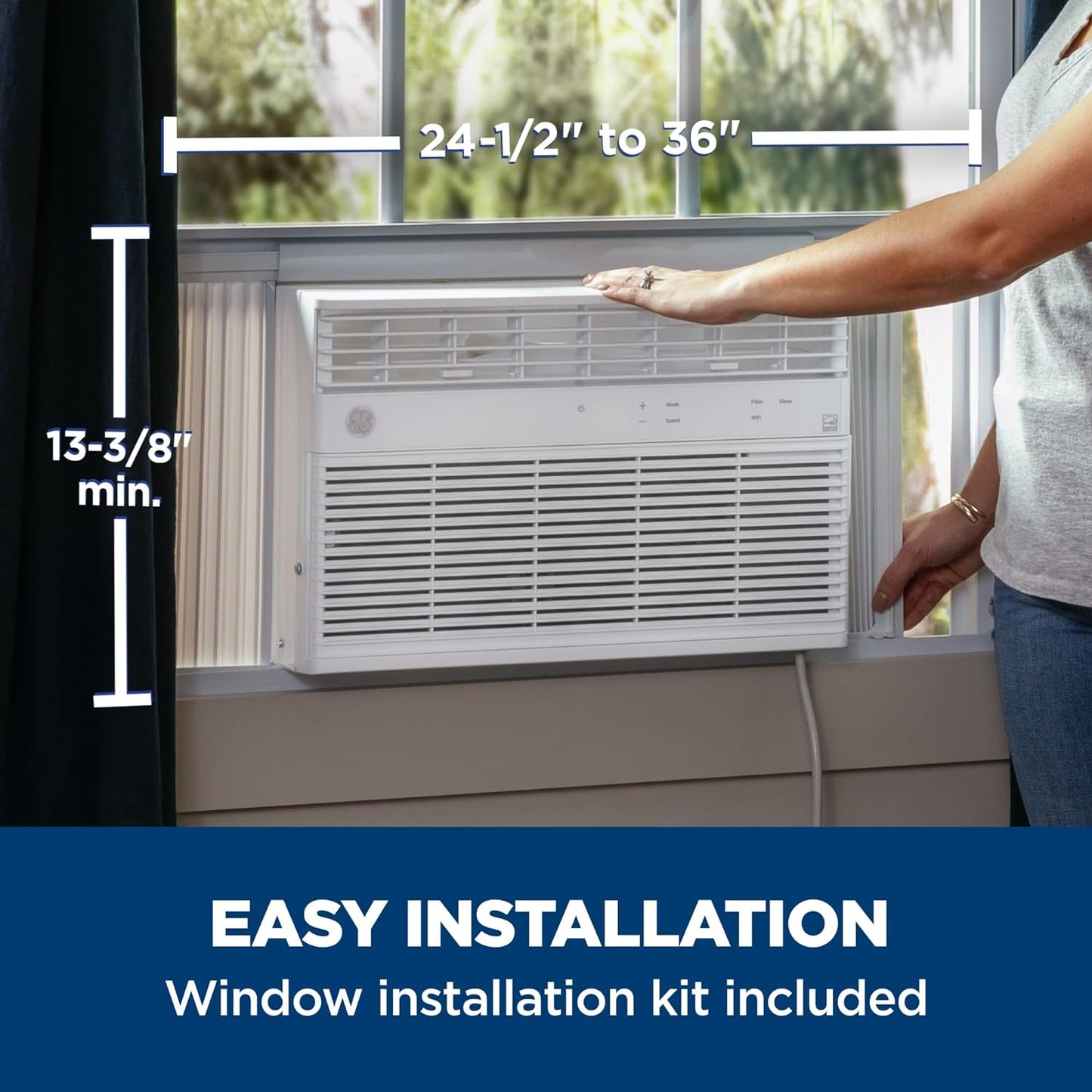NEW - GE Window Air Conditioner 8000 BTU, Wi-Fi Enabled, Energy-Efficient Cooling for Medium Rooms, 8K BTU Window AC Unit with Easy Install Kit, Control Using Remote or Smartphone App - Retail $280