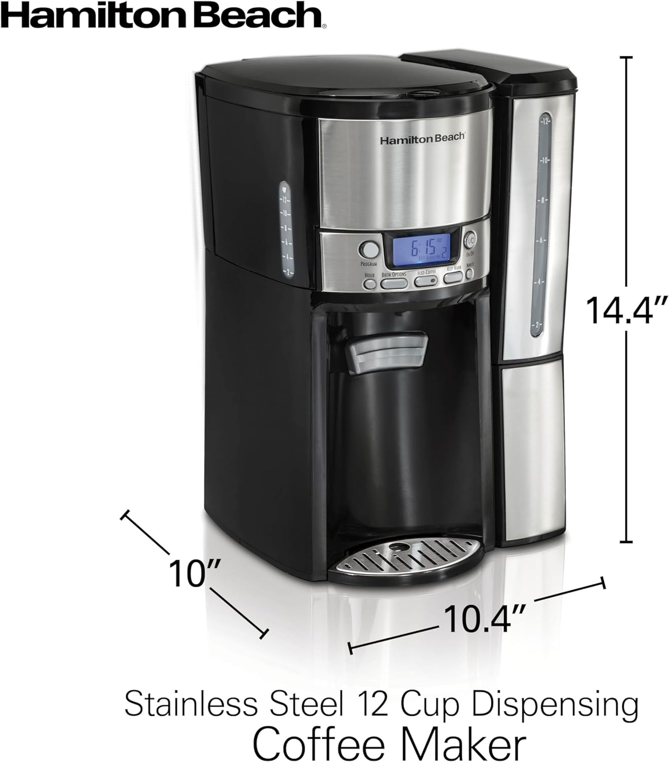 NEW - Hamilton Beach One Press Programmable Dispensing Drip Coffee Maker with 12 Cup Internal Brew Pot, Water Reservoir, Black and Silver (47950) - Retail $52
