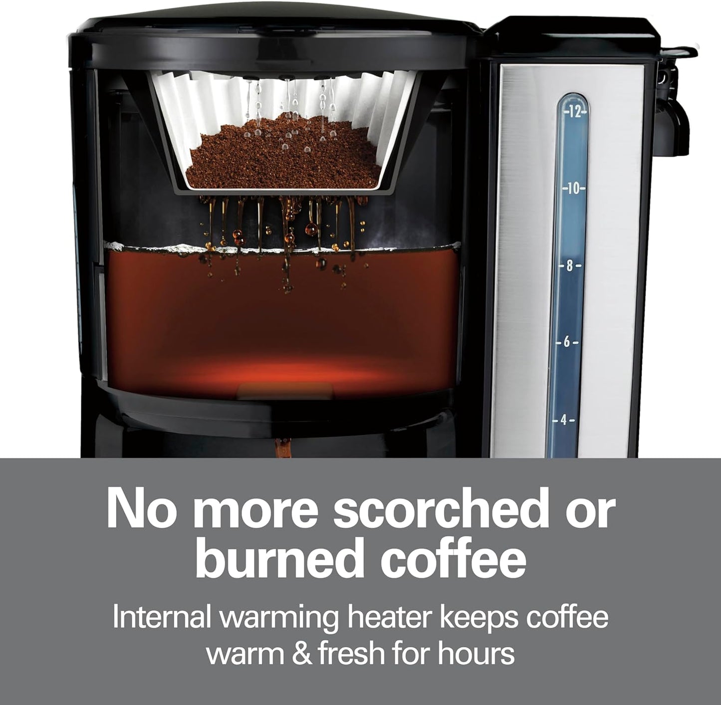 NEW - Hamilton Beach One Press Programmable Dispensing Drip Coffee Maker with 12 Cup Internal Brew Pot, Water Reservoir, Black and Silver (47950) - Retail $52