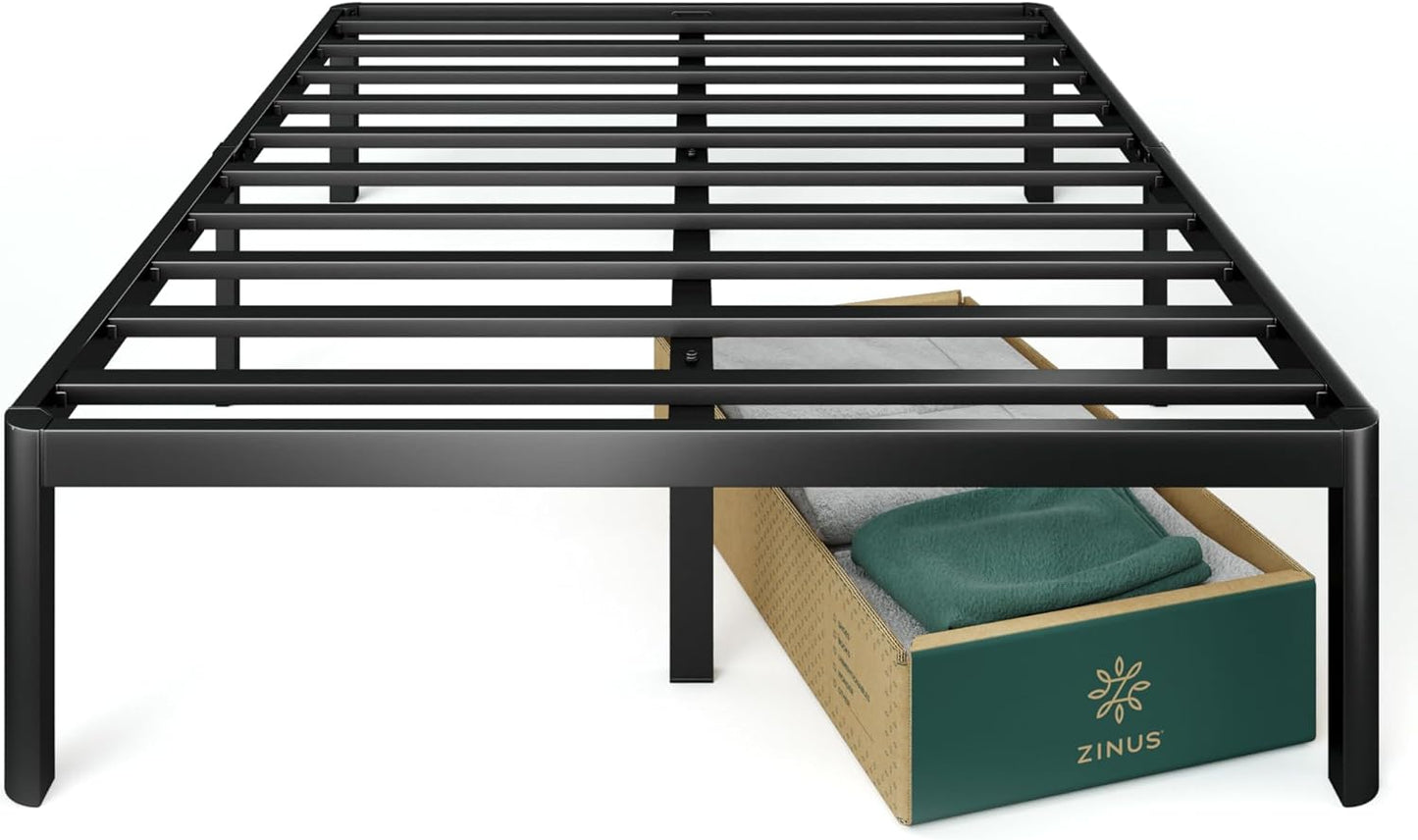 NEW - ZINUS QUEEN 16 Inch Metal Platform Bed Frame / Steel Slat Support - Retail $104