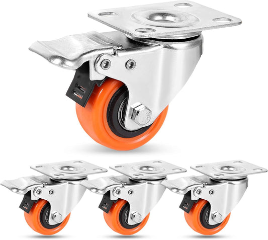 W B D WEIBIDA 5 inch Swivel Caster Wheels with Dual Locking, Heavy Duty Castors Set of 4, Silent Rolling, Top Plate Casters for Cart, Workbench, Furniture (Hardware Kits)