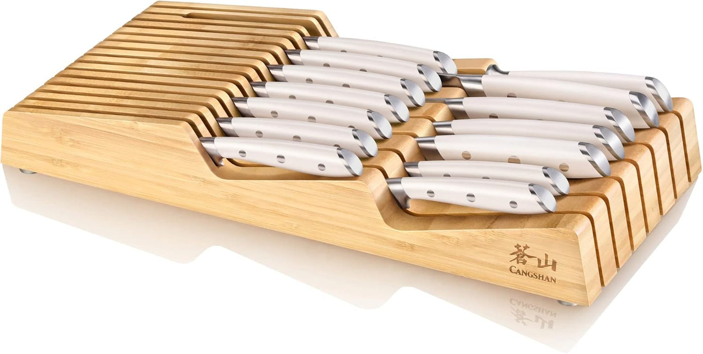Cangshan ALPS Series German Steel Forged 15-Piece In-Drawer Knife Set with Bamboo Tray