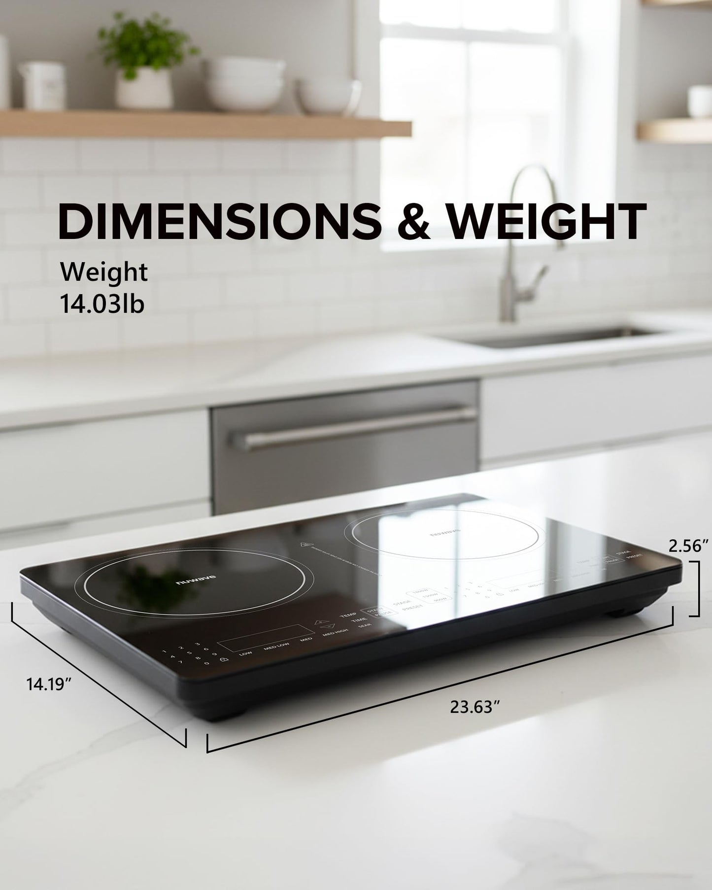 Nuwave PIC Double Portable Induction Cooktop, 900W/1500W/1800W Options, Two 8” Heating Zones, 106 Precise Temperatures from 50°F–575°F in 5°F Increments, Shatter-Resistant Ceramic Glass