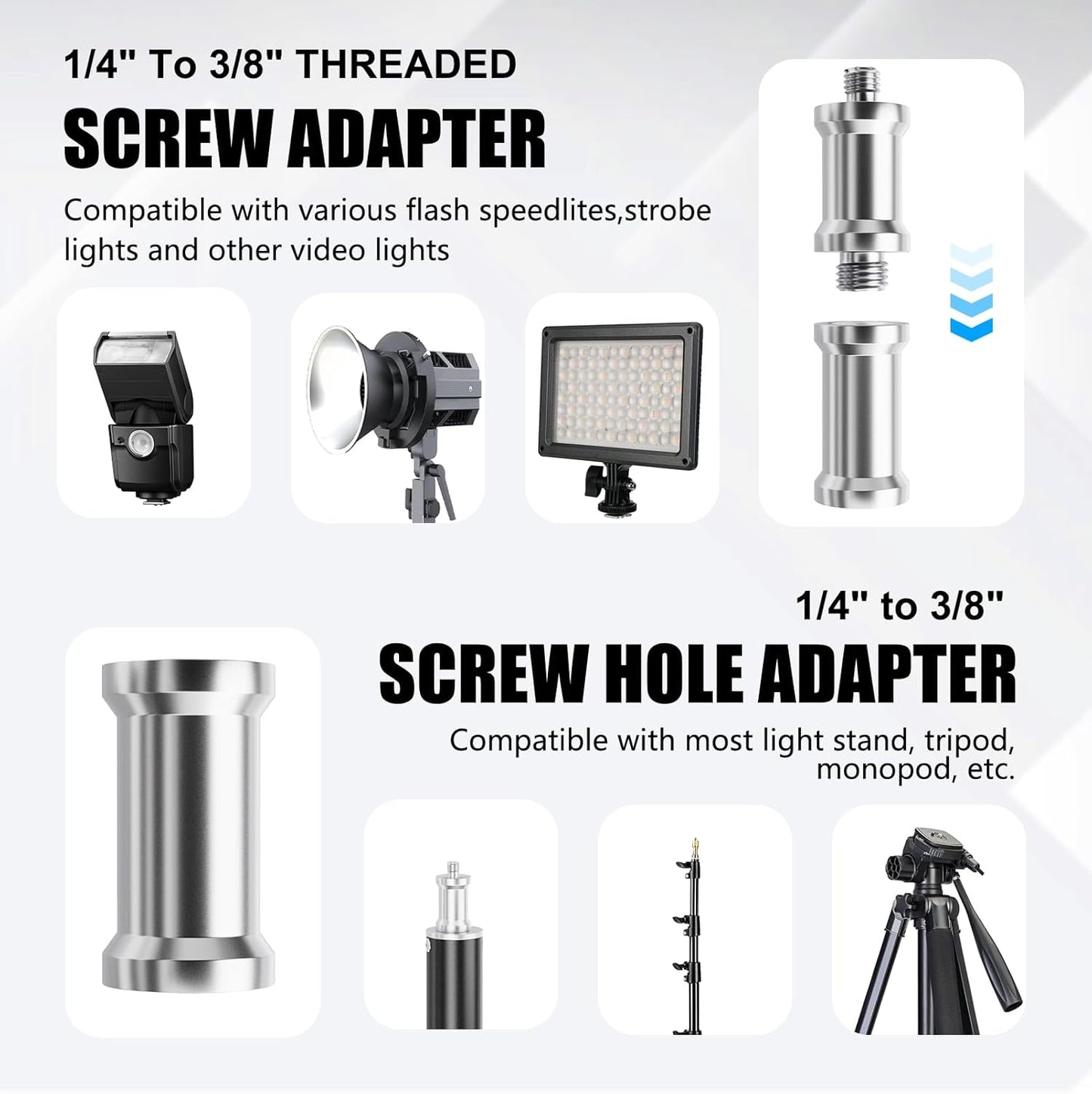 EMART Camera Flash Bracket H Type Mount with Umbrella Softbox Holder, 180° Swivel Adjustable Metal Light Stand Adapter with 1/4" to 3/8" Screw for Speedlite LED Tripod (2 Pack)