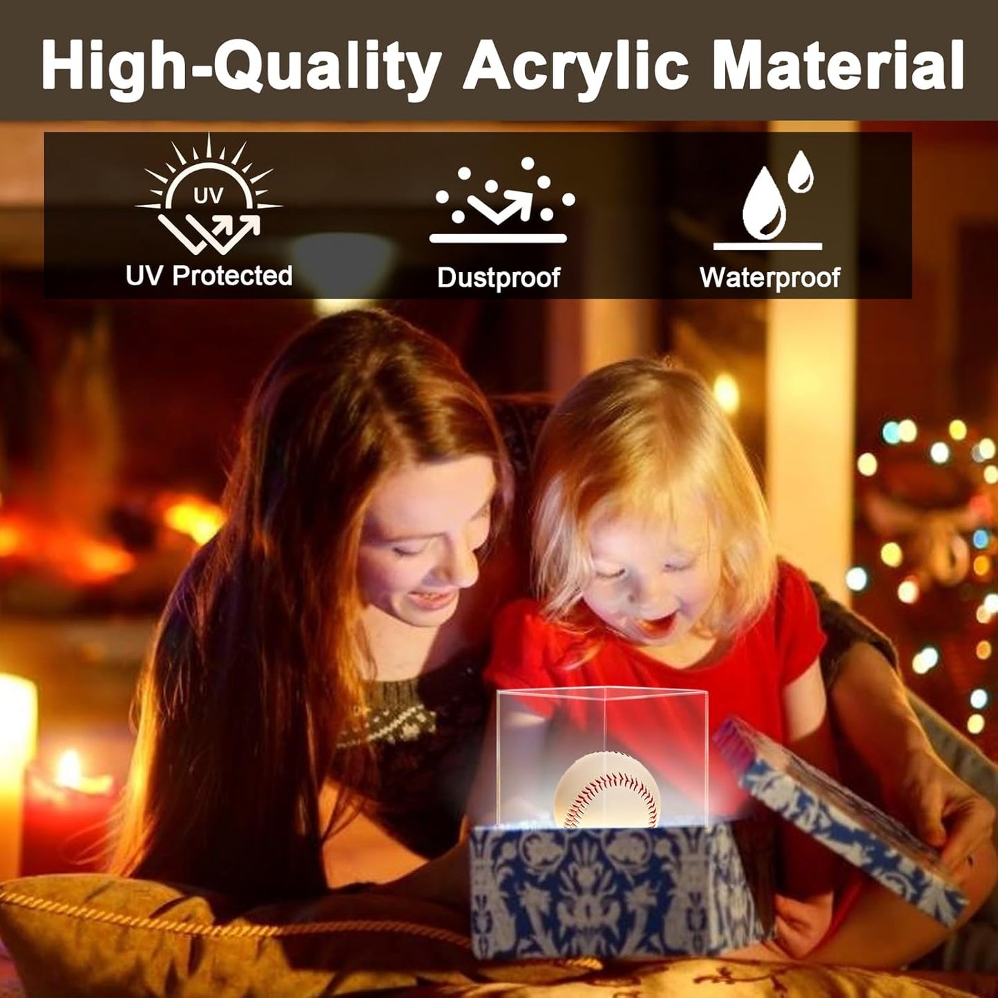 Baseball Display Case with LED Light, Rechargeable 3-Color Dimmable Lighting (3000K-6000K) with UV Protection & Weighted Concrete Base, Memorabilia Stand for Softball, Tennis, Golf