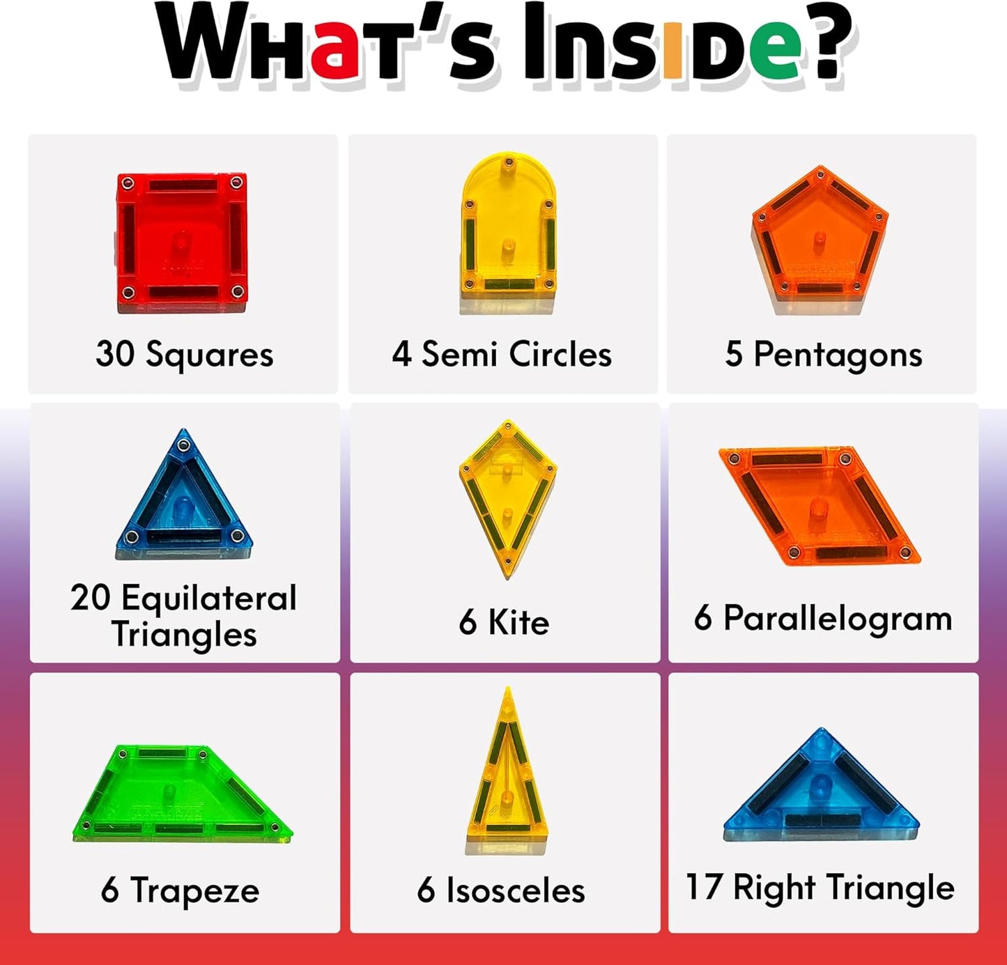 Geometry Magnetic Tiles Building Blocks, Lightweight Magnetic Shapes for Kids, Phthalate and Lead-Free Magnetic Building Tiles for Kids, Durable Magnetic Blocks, 100 Pieces