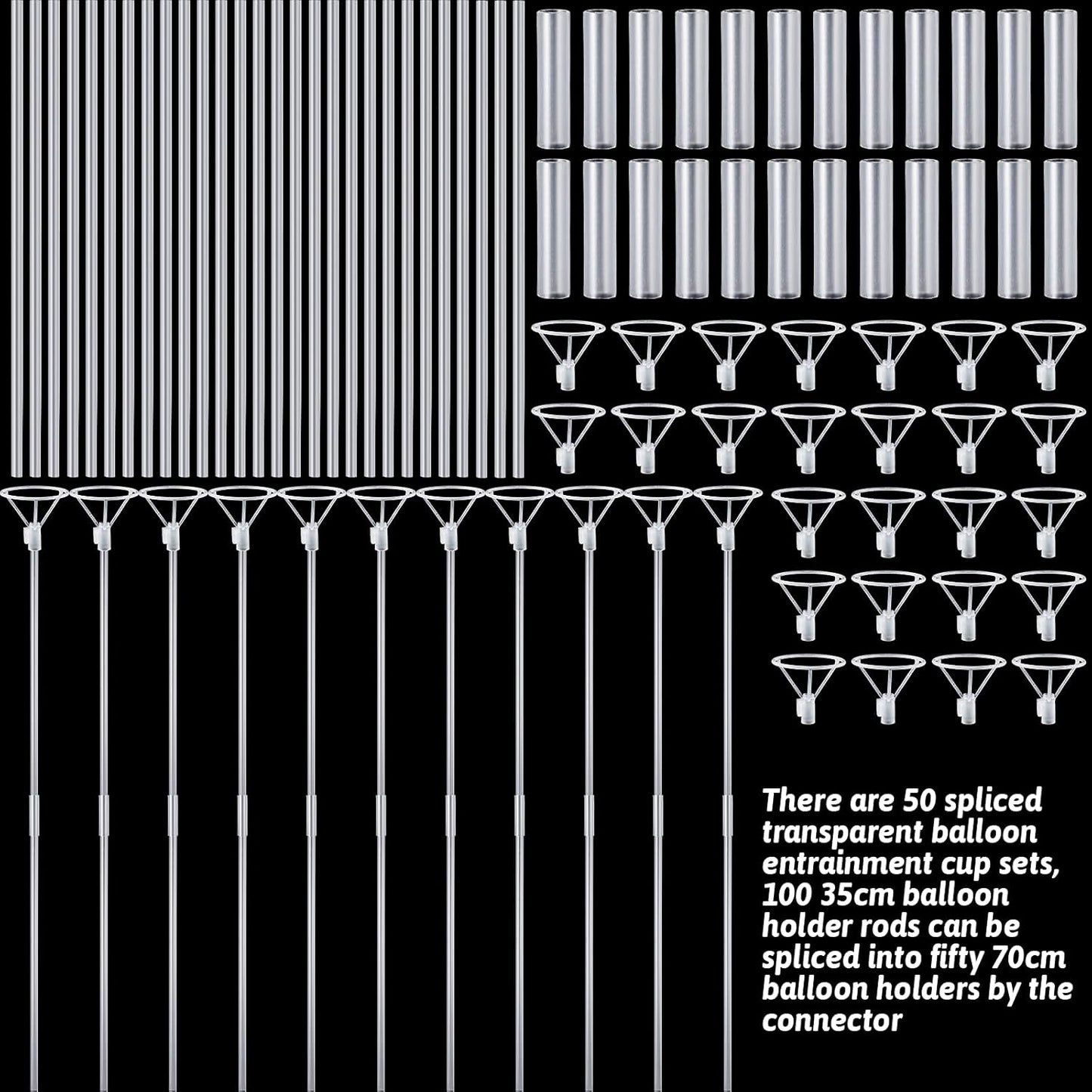 50 Pieces Clear Balloon Holder Long Clear Balloon Sticks Reusable Stand with Cups for Bobo Birthday and Wedding Party Supplies