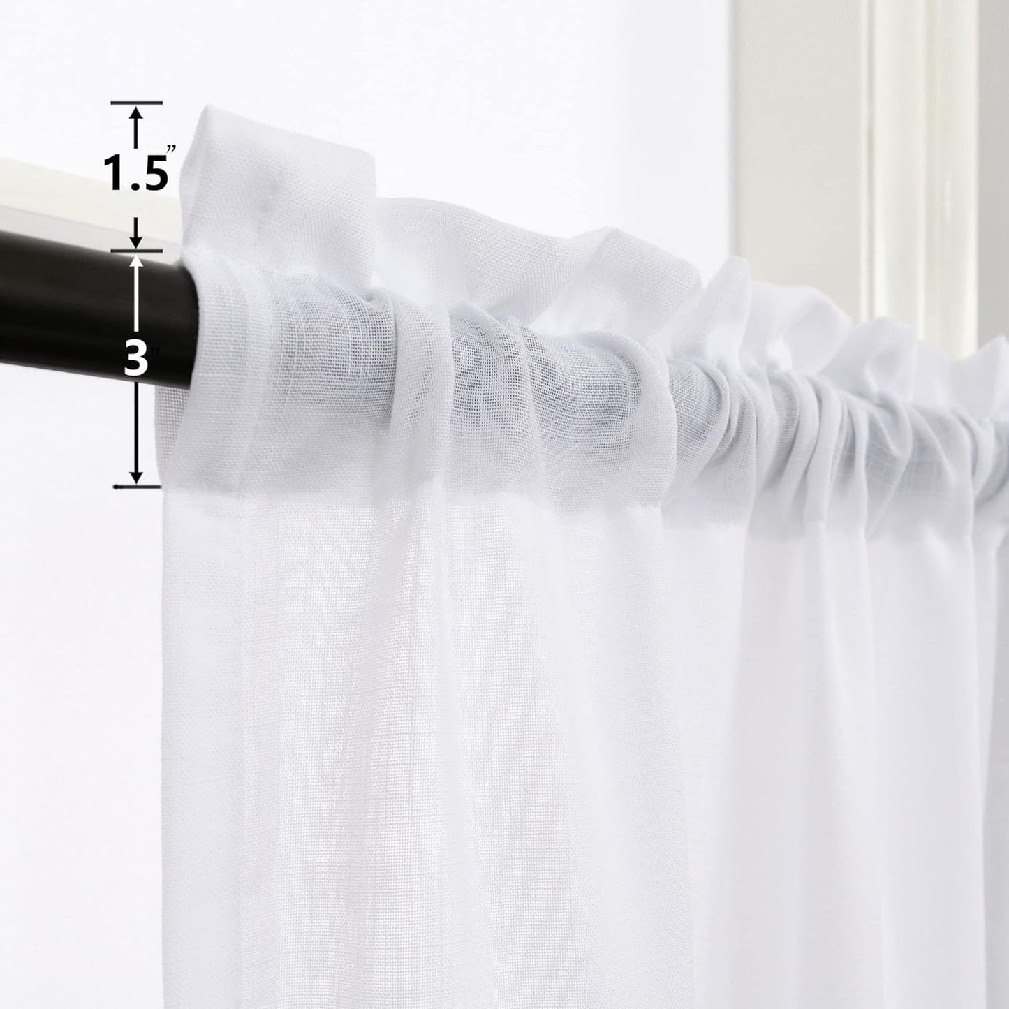 Mrs.Naturall White Curtains 60 Inch Wide for Living Room 2 Panels Set Rod Pocket Extra Large Drapes Semi Sheer Linen Room Dividing Curtain for Patio Sliding Glass Door Family Room Apartment 60x96 Long