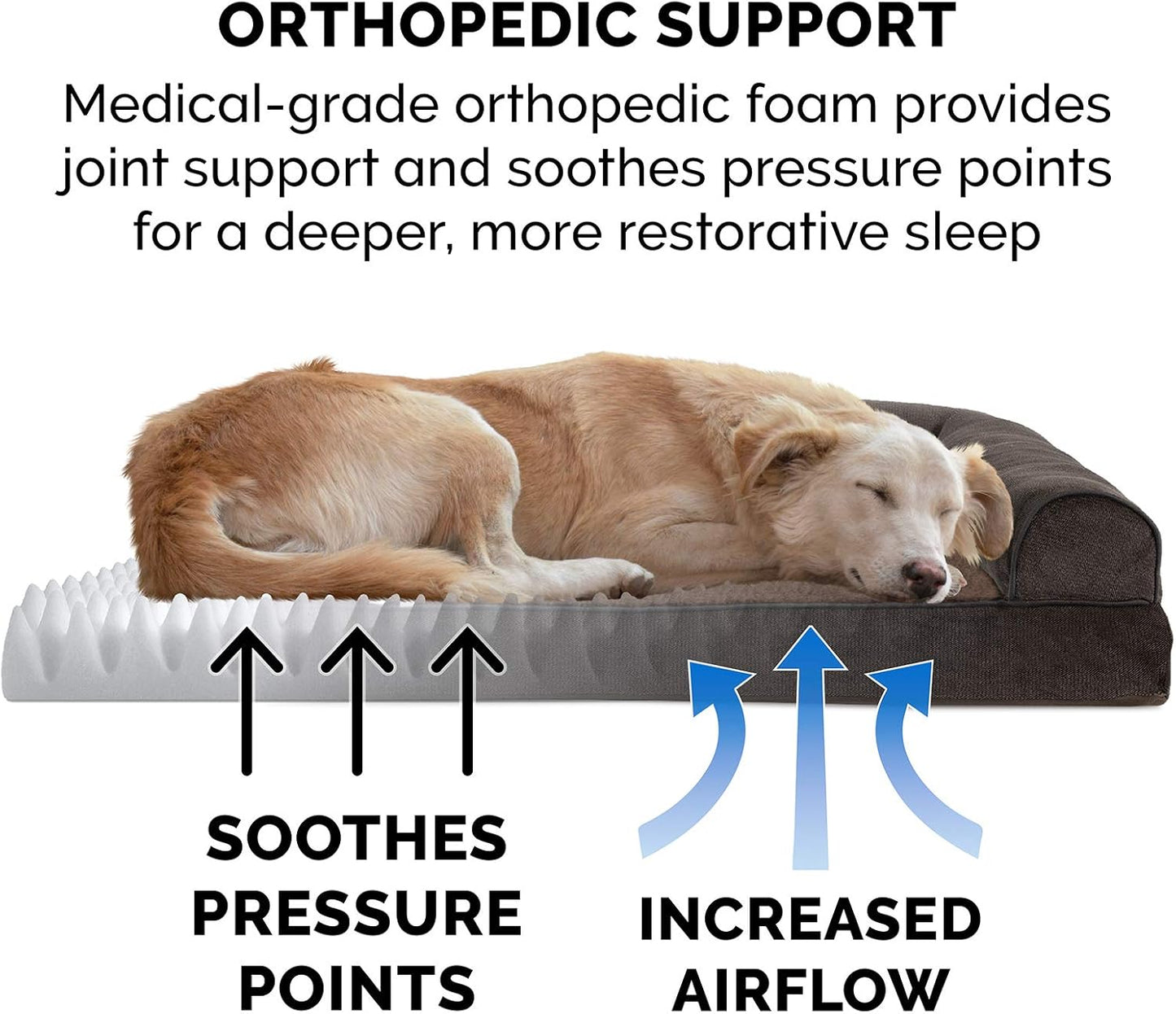 Furhaven Orthopedic Dog Bed for Large Dogs w/ Removable Bolsters & Washable Cover, For Dogs Up to 95 lbs - Sherpa & Chenille Sofa - Coffee, Jumbo/XL