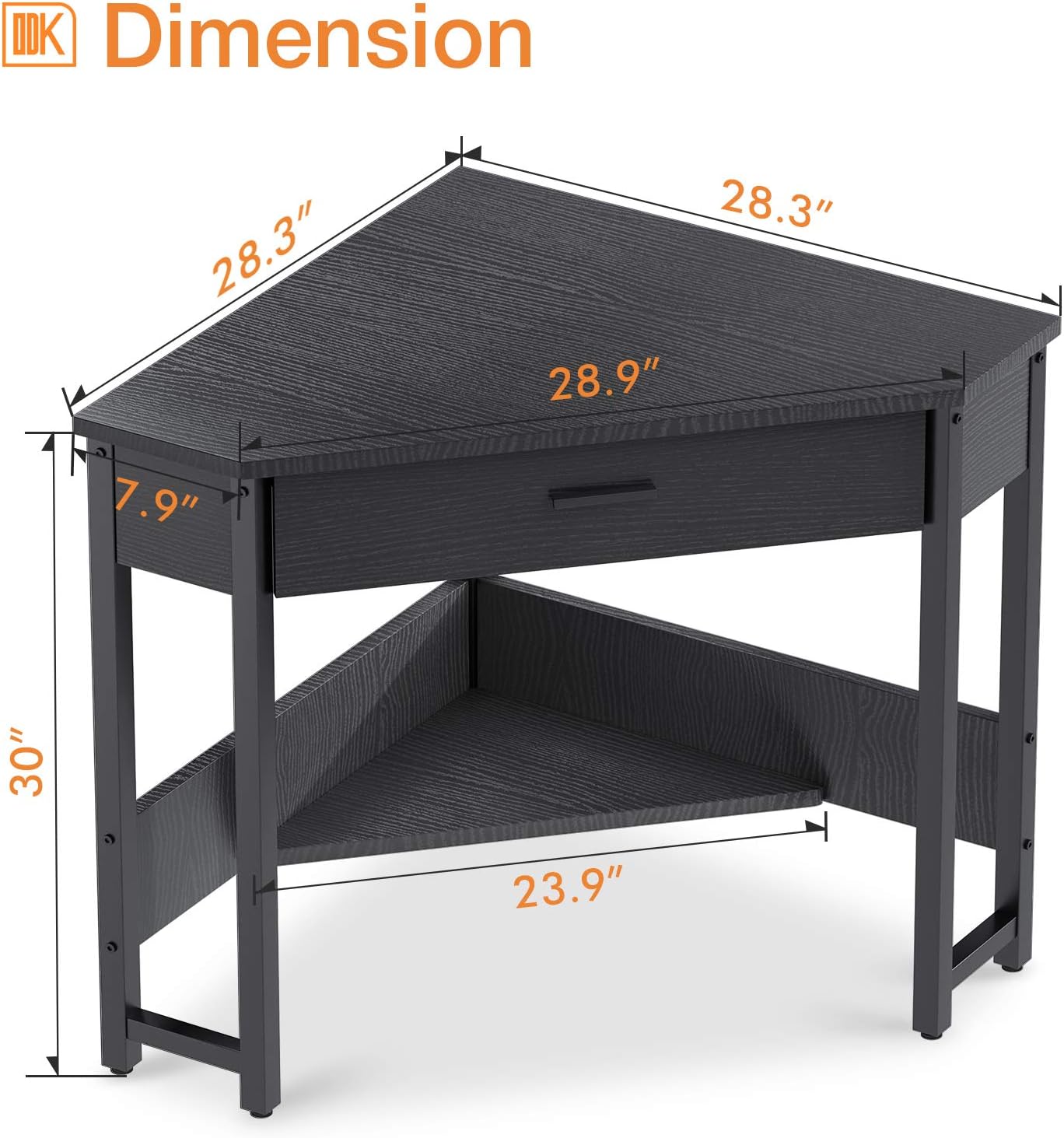 ODK Corner Desk With Large Drawer & Storage Shelves - Triangle Computer Vanity Writing Desk for Workstation - Retail $102