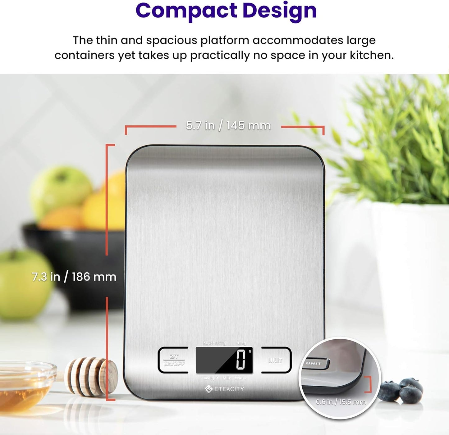 Etekcity Food Scale, Digital Kitchen Scale, 304 Stainless Steel, Weight in Grams and Ounces for Baking, Cooking, and Meal Prep, LCD Display, Medium - Retail $13