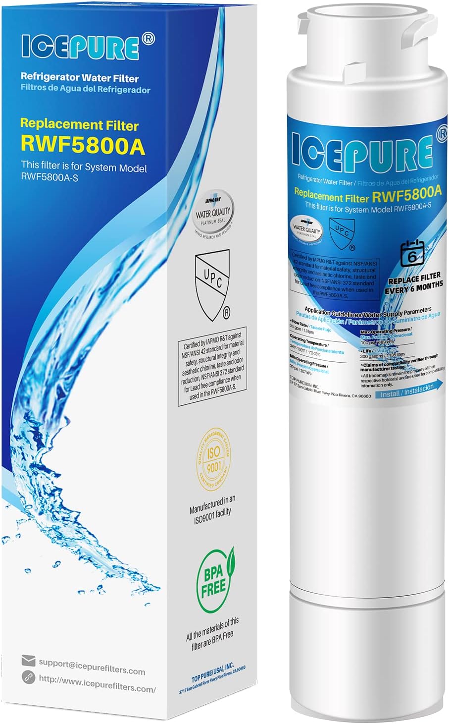 ICEPURE RWF5800A Refrigerator Water Filter Compatible with Frigidaire EPTWFU01, EWF02, Pure Source Ultra II, 3PACK