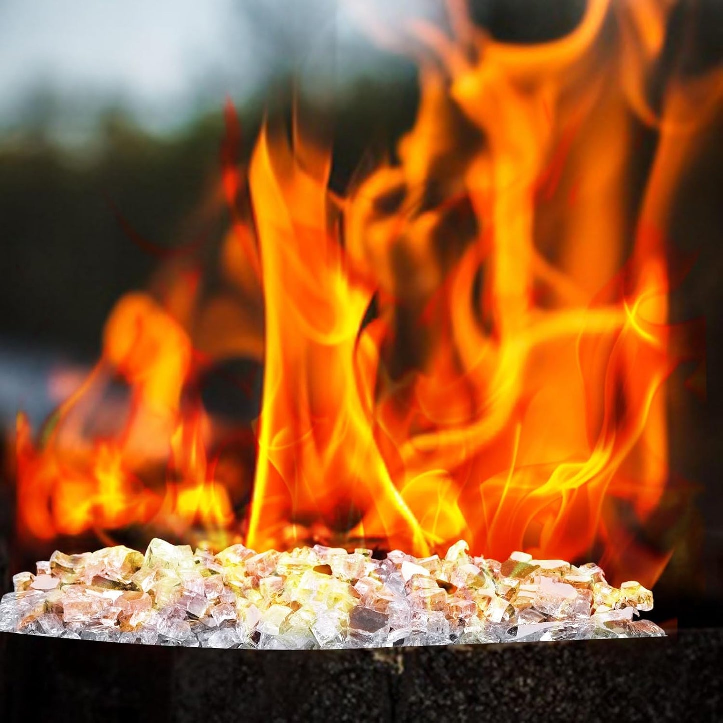 DomeStar 10LB Fire Glass for Fire Pit, High Luster Reflective Tempered Glass Rocks for Natural or Propane Fireplace Outdoors Indoors Silver