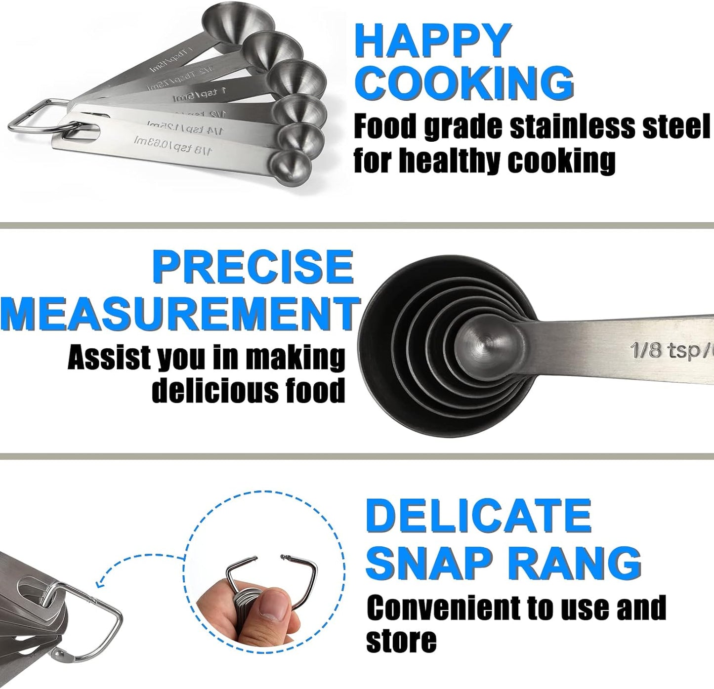 Premium Heavy Duty Stainless Steel Measuring Spoons Cups Set, Small Tablespoon with Metric and US Measurements, Set of 6