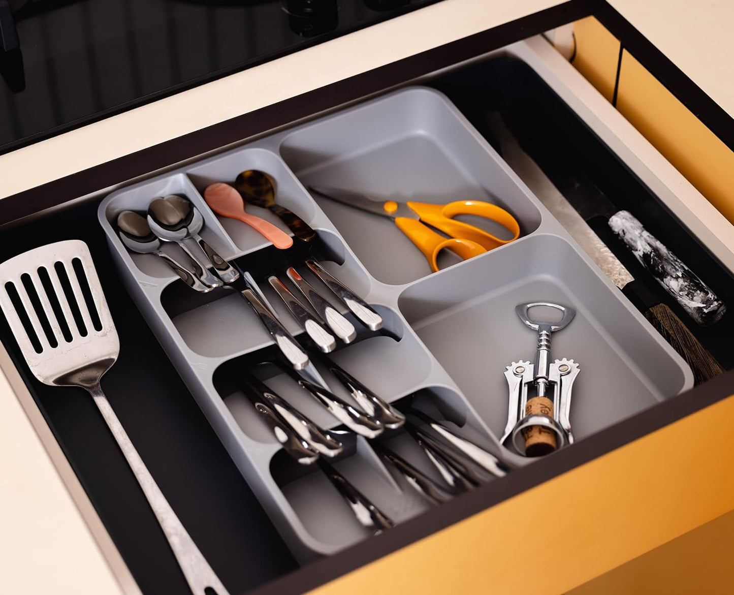 NEW - Joseph Joseph DrawerStore Kitchen Drawer Organizer Tray for Silverware Cutlery Utensils and Gadgets, Expandable, Gray - Retail $18
