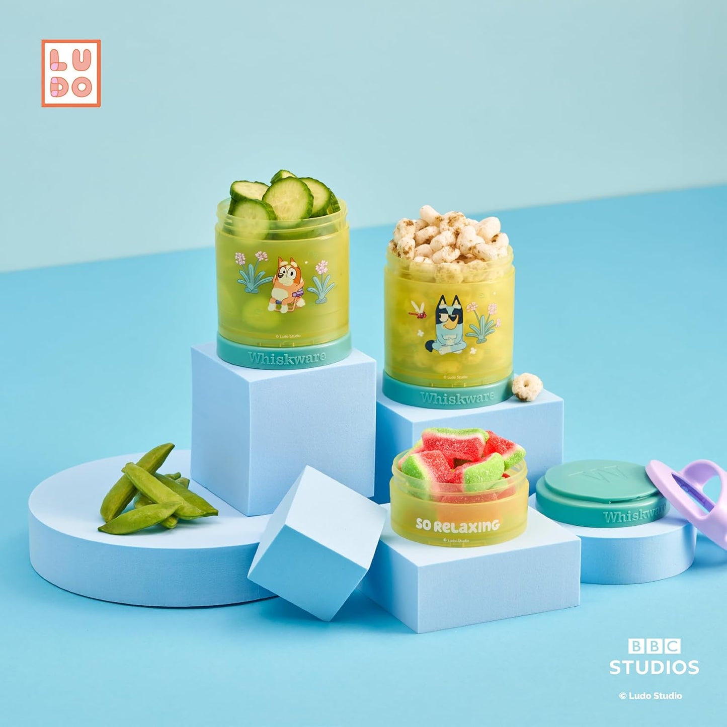 Whiskware Bluey Stackable Snack Containers for Kids and Toddlers, 3 Stackable Snack Cups for School and Travel, Bluey and Bingo, So Relaxing! - Retail $15