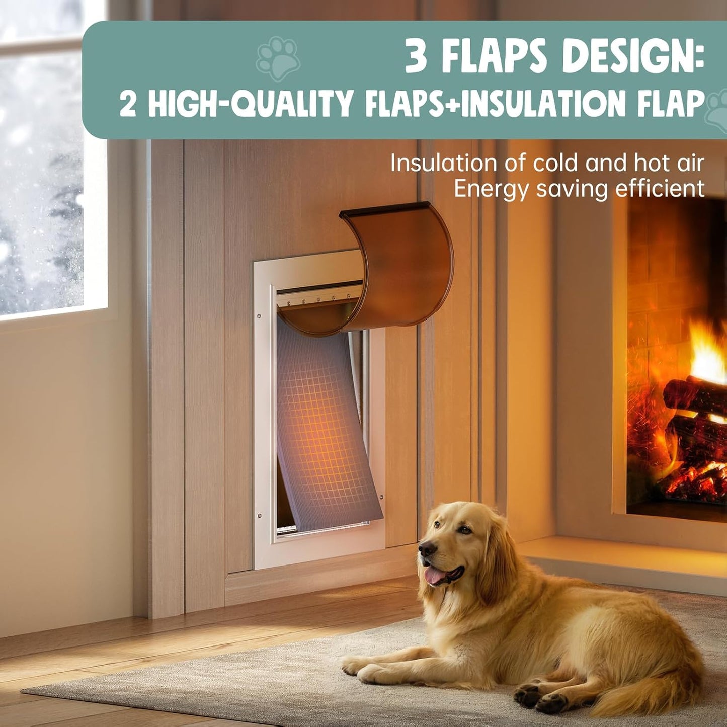 Dog Door for Door All Aluminum Alloy 3 Flaps White, Medium Doggy Doggie Door, Cat Door Heavy Duty Pet Door for Dogs, Insulation Flap and Lockable Closing Panel, Durable Rust Resistant, Pet Up to 45lb