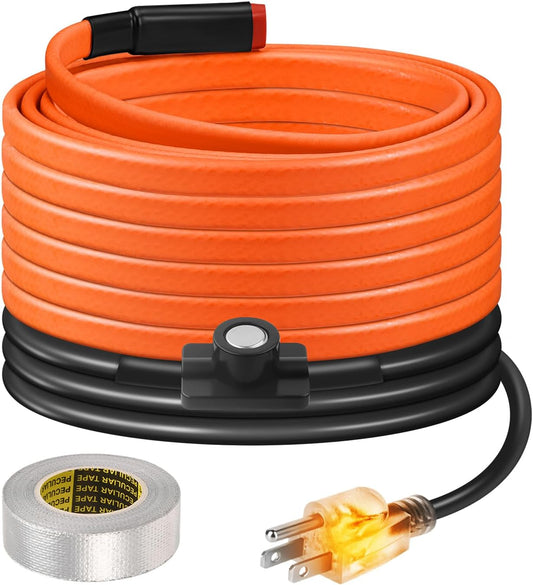 15FT Heat Tape for Water Pipes Freeze Protection IP65 Waterproof 7W/FT 110V BDDFOTO Water Pipe Heat Cable With Thermostat Self-Regulating Pipe Heater for House Garden/RV Camper