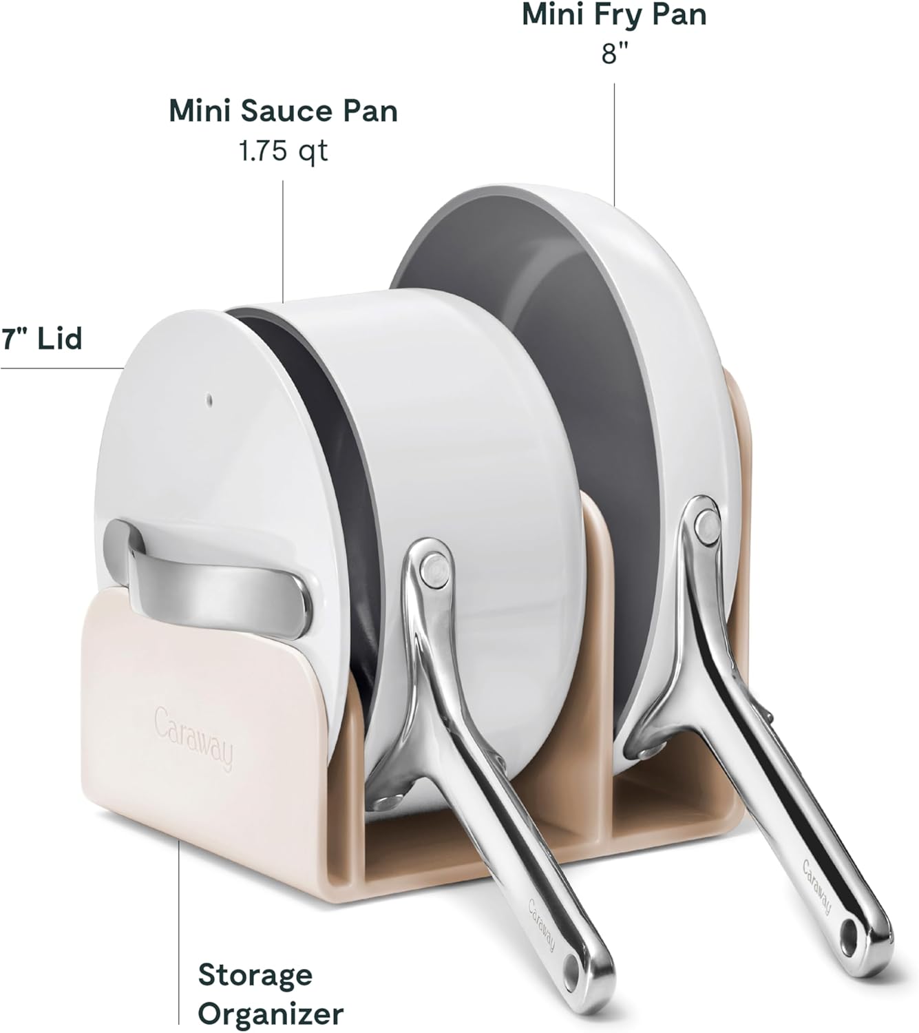 NEW - Caraway Mini Cookware Set - Non-Stick Ceramic Fry Pan (1.05 qt, 8") Sauce Pan (1.75 qt) & Storage Rack - Non Toxic, PTFE & PFOA Free - Oven Safe & Stovetop Agnostic (Gas, Electric & Induction) - Gray