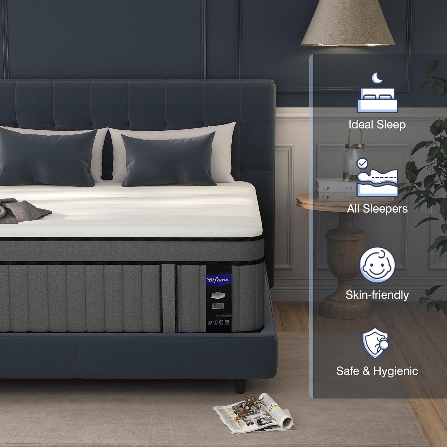 NEW - DIFAME 12 Inch KING Hybrid Mattress,Memory Foam with Pocket Spring,Medium Firm for Pressure Relief, Motion Isolation - Retail $349