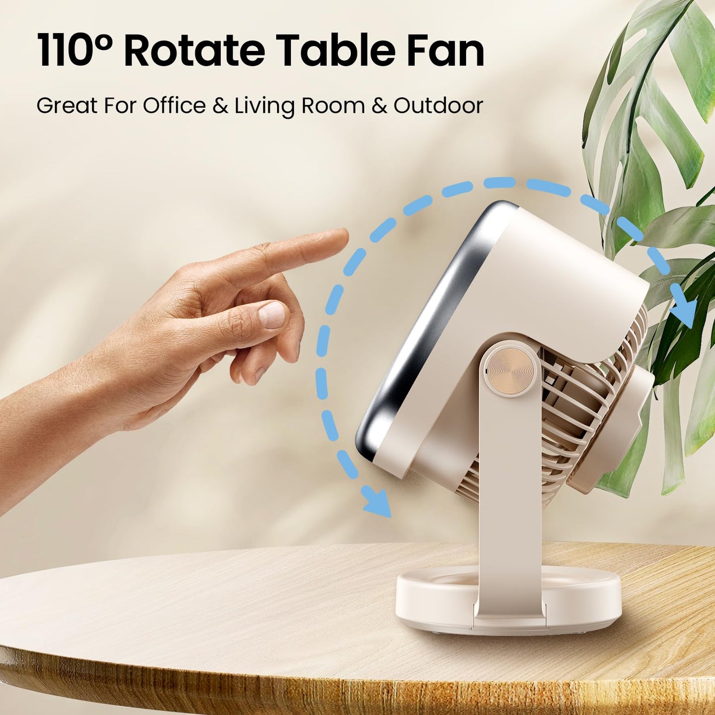 Desk Fan, 10 inch Air Circulator Quiet Operating Fan for Bedroom, 70ft Strong Airflow, Portable Fan Battery Operated with USB (D-Grey)