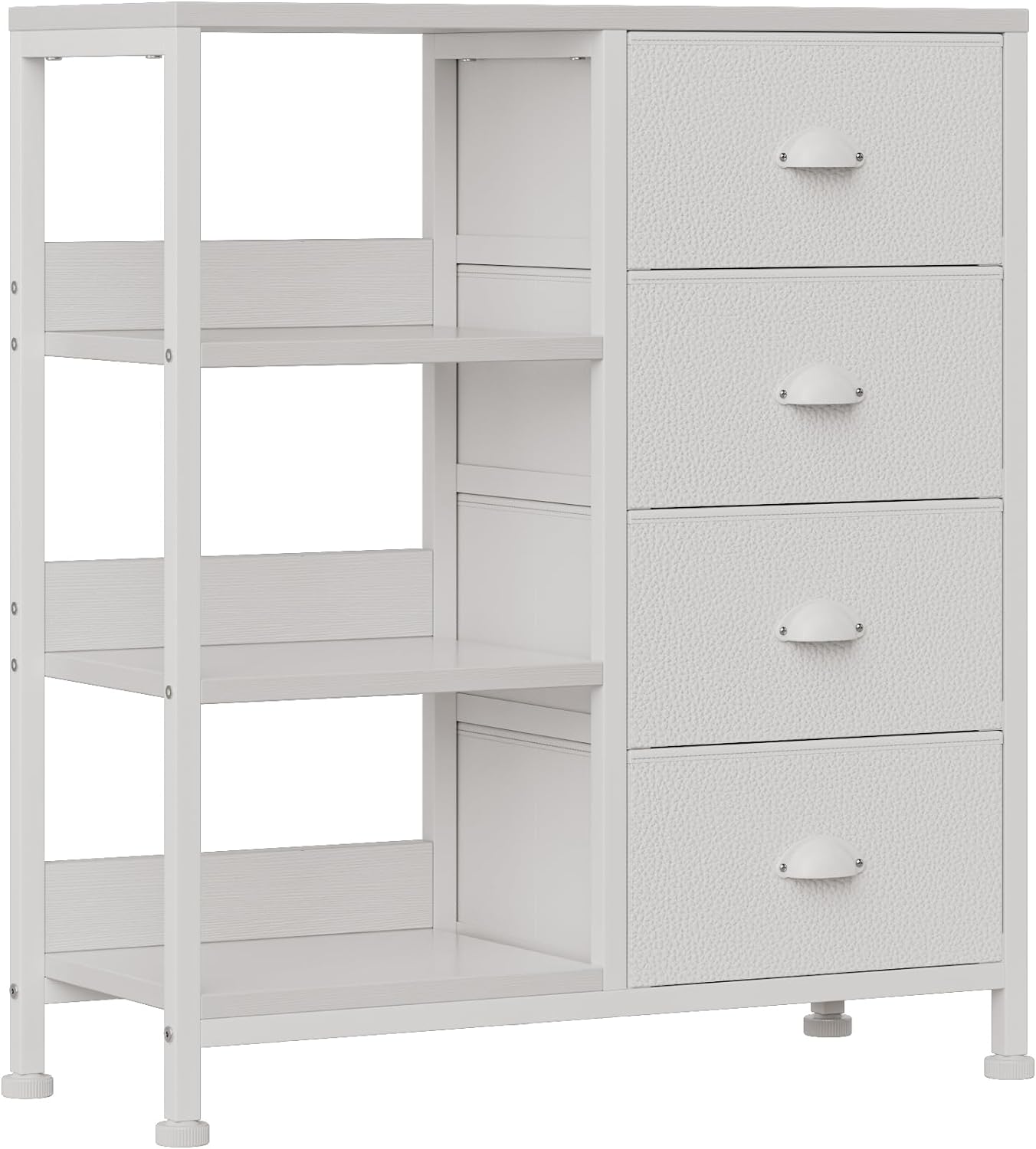 NEW - Furologee 4 Drawers Dresser for Bedroom, Small White Dresser with Shelf, Nightstand Side Table for Entryway, Living Room, Lightweight Fabric Storage Drawer Organizer Unit, Wood Top, Metal Frame - Retail $99