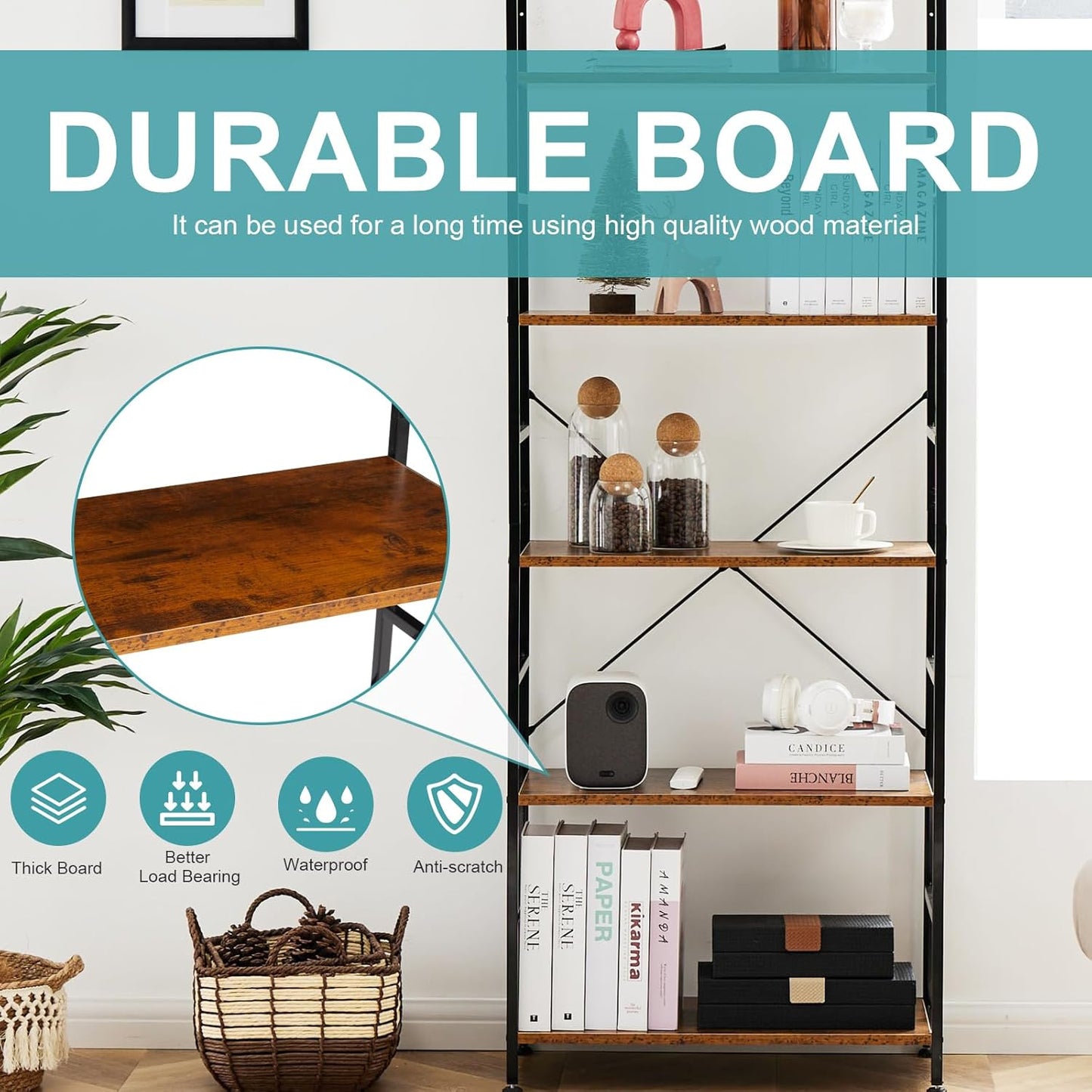 NEWBULIG Bookshelf, Bookcase with 5 Tiers, Metal Frame Bookcase, Tall Bookcase Storage Organizer, Modern Bookcase Open Shelves Display Rack for Home, Office, Living Room, Bedroom, Rust - Retail $0