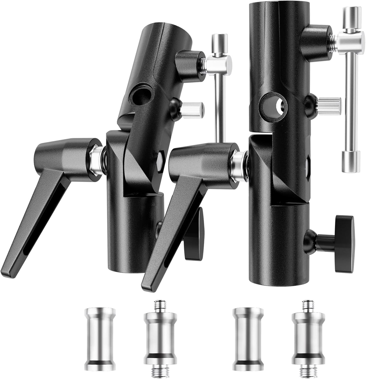 EMART Camera Flash Bracket H Type Mount with Umbrella Softbox Holder, 180° Swivel Adjustable Metal Light Stand Adapter with 1/4" to 3/8" Screw for Speedlite LED Tripod (2 Pack)