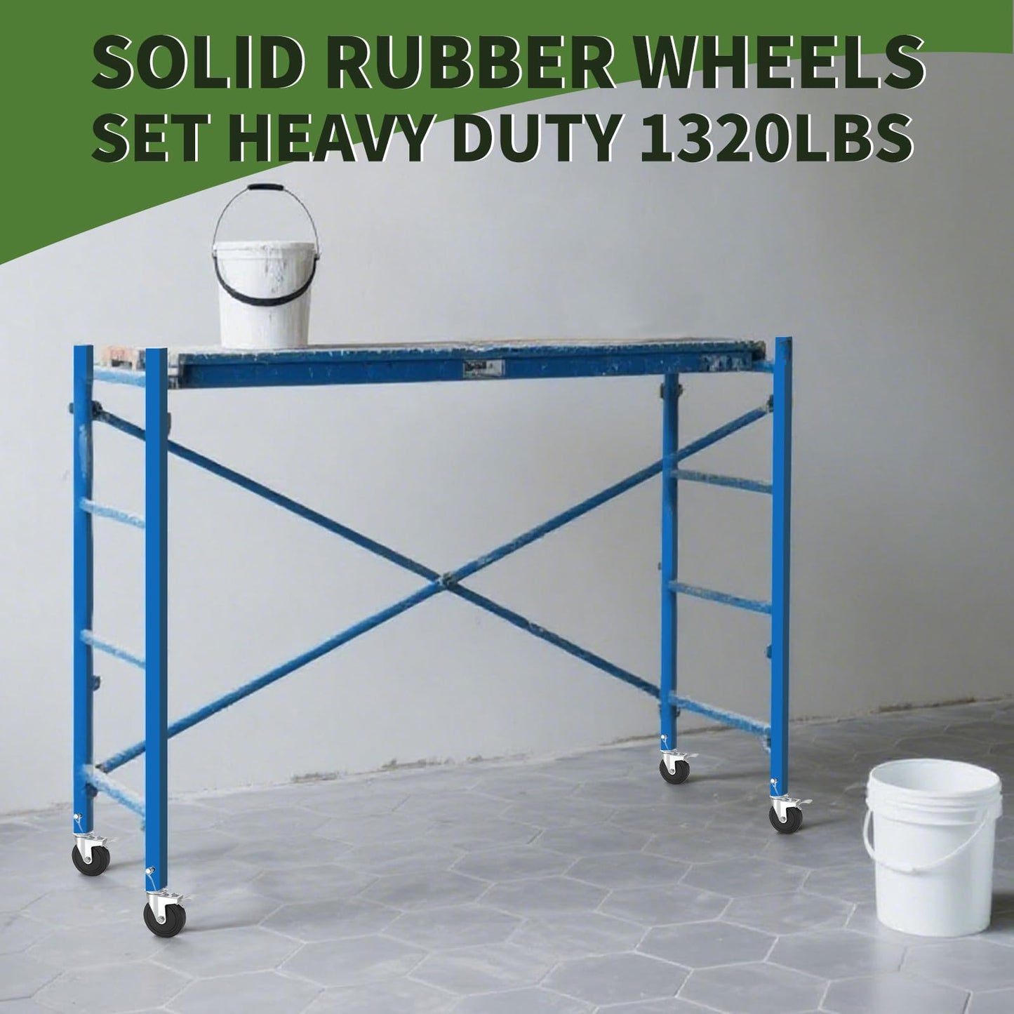 5 Inch Scaffolding Wheels, Baker Scaffold Wheels Set of 4 with Dual Locking Brakes, Scaffolding Casters 1-1/4" Square Stem Scaffolding Accessories, 440LBS Capacity per Wheel