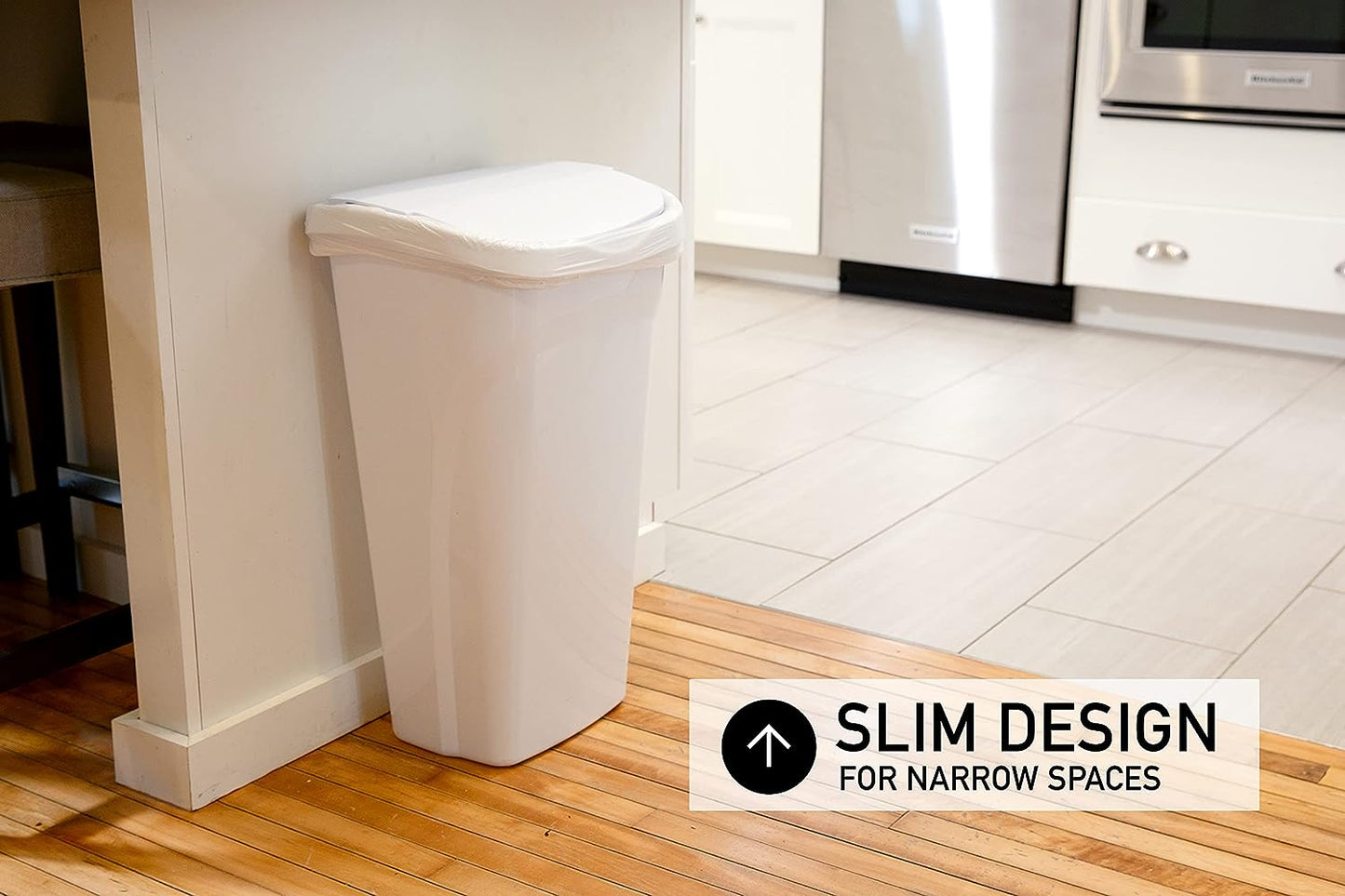 NEW - 2-Pack: United Solutions 10 Gal/40 Qt Space-Efficient Kitchen Trash Can with Dual Swing Lid, Waste Basket Fits in Narrow Spaces and Perfect for Commercial Offices, Home Office, Dorm, White - Retail $35