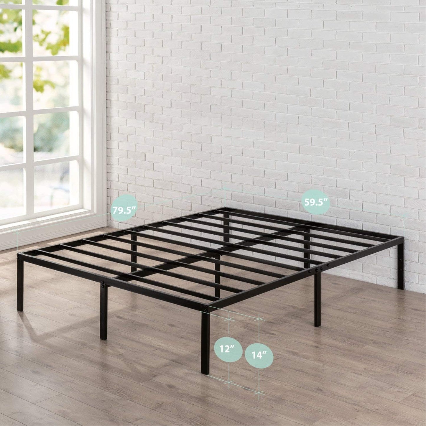 NEW - Zinus QUEEN Yelena 14 Inch Classic Metal Platform Bed Frame with Steel Slat Support / Mattress Foundation, AZ-MPSC-14Q,Black - Retail $107