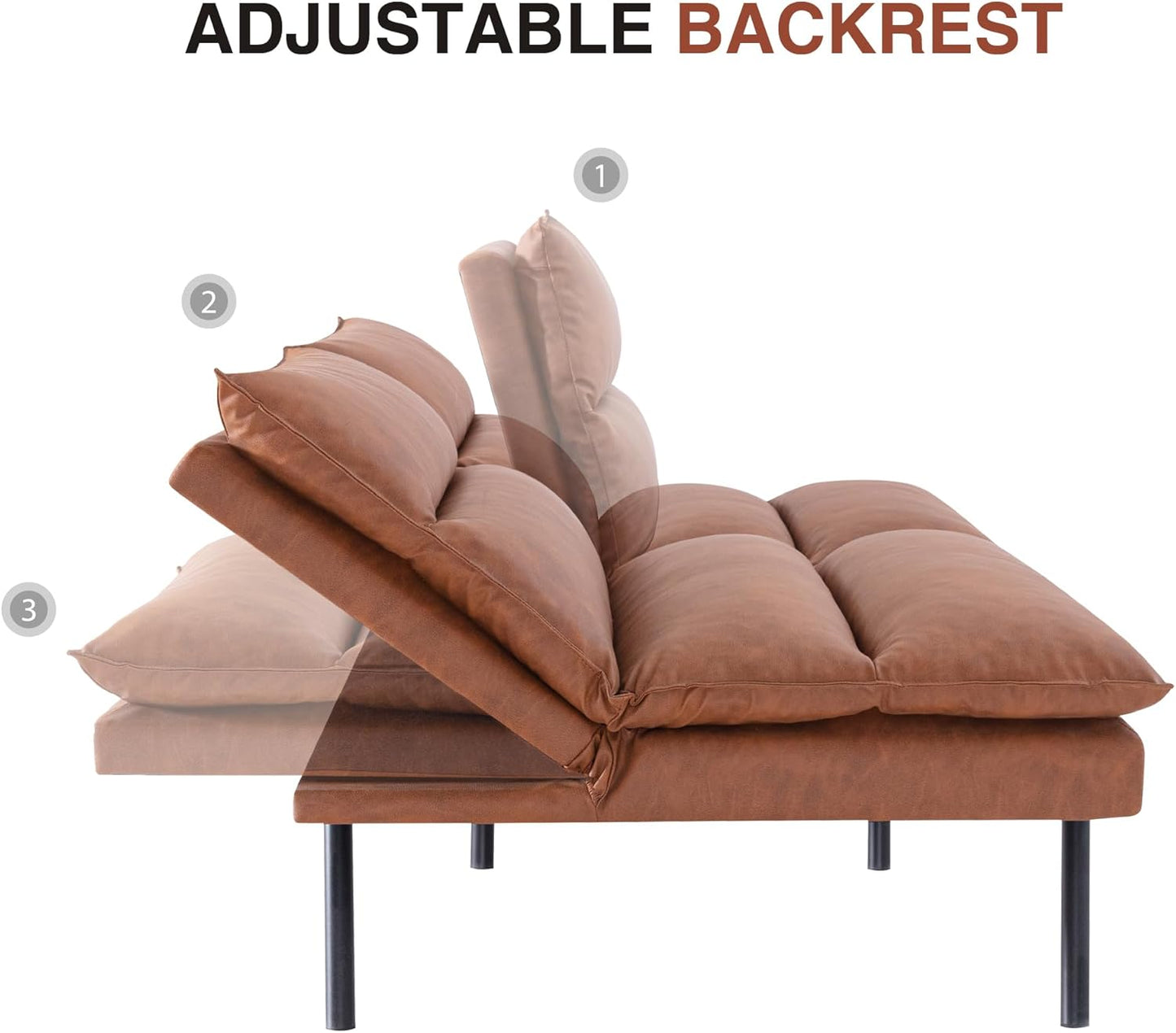 NEW - Memory Foam Futon Sofa Bed, Convertible Futon Sofa Couch with Adjustable Backrest, Modern Sleeper Couch Bed for Office, Living Room, Bedroom and Sitting Room, Brown - Retail $239