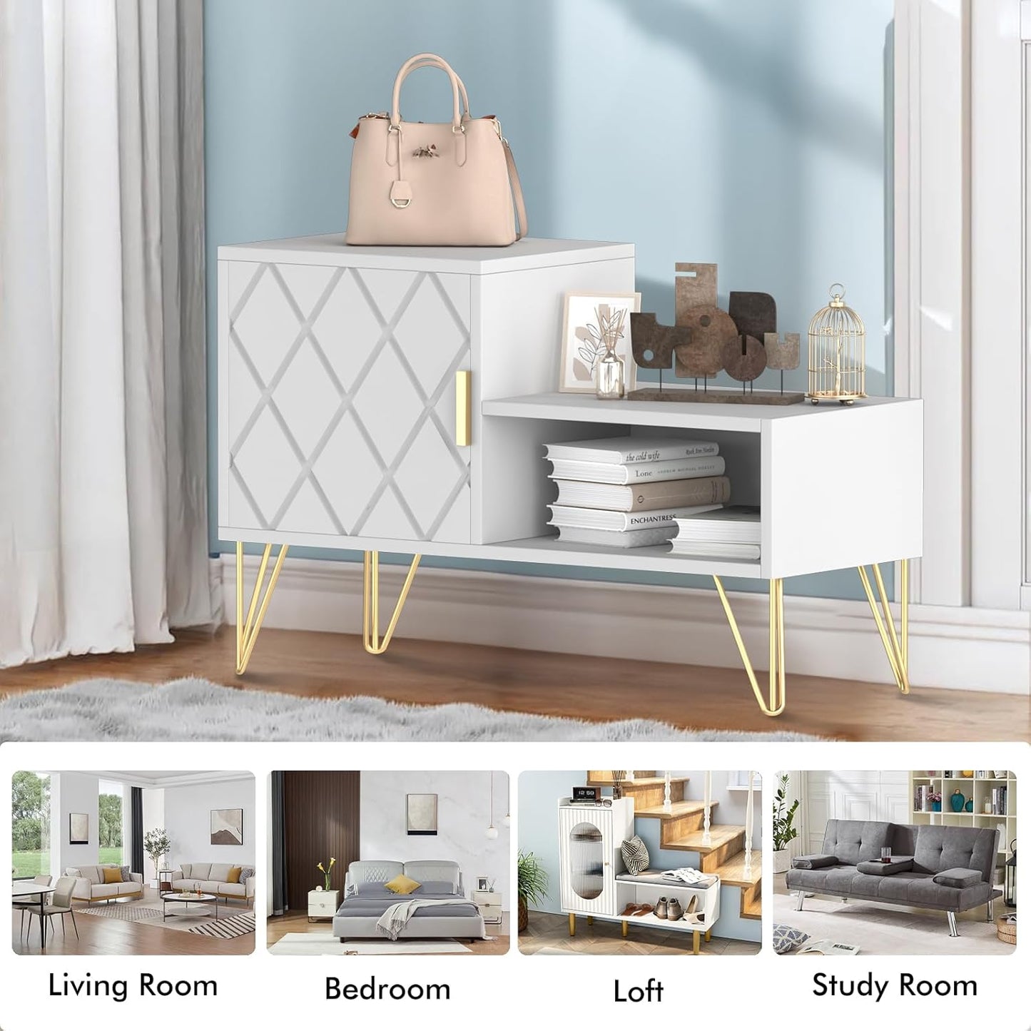 yoyomax Storage Bench with 2 Compartments & Adjustable Shelf, Holds up to 350lb Shoe Rack for Entryway/Hallway(30in, White)