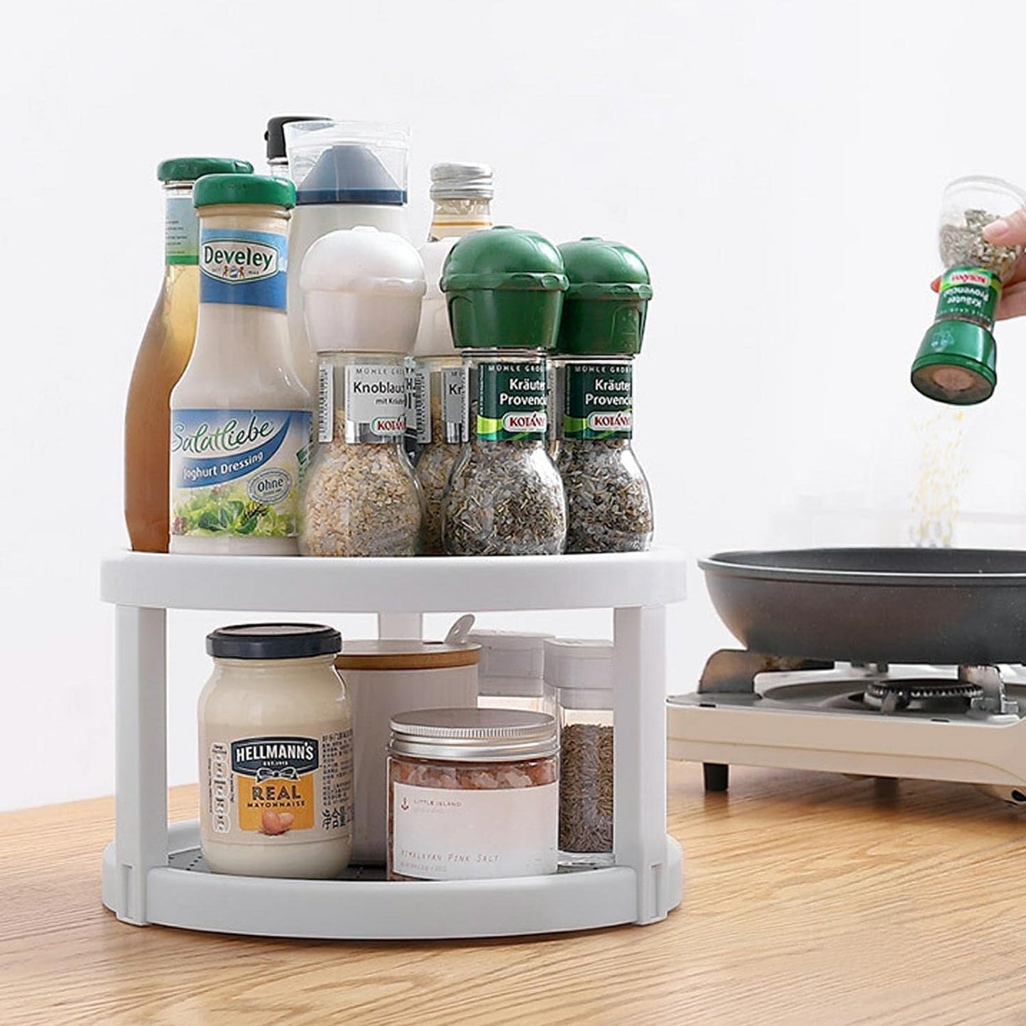 Lazy Susan Organizer, 2 Tier Non Skid Spice Rack Turntable, 360 Degree Rotating Seasoning Organizer, 10-Inch