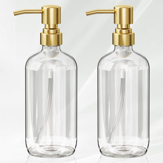 AmazerBath Soap Dispenser, 2 Pack Glass Soap Dispenser with Pump Stainless Steel, 17OZ