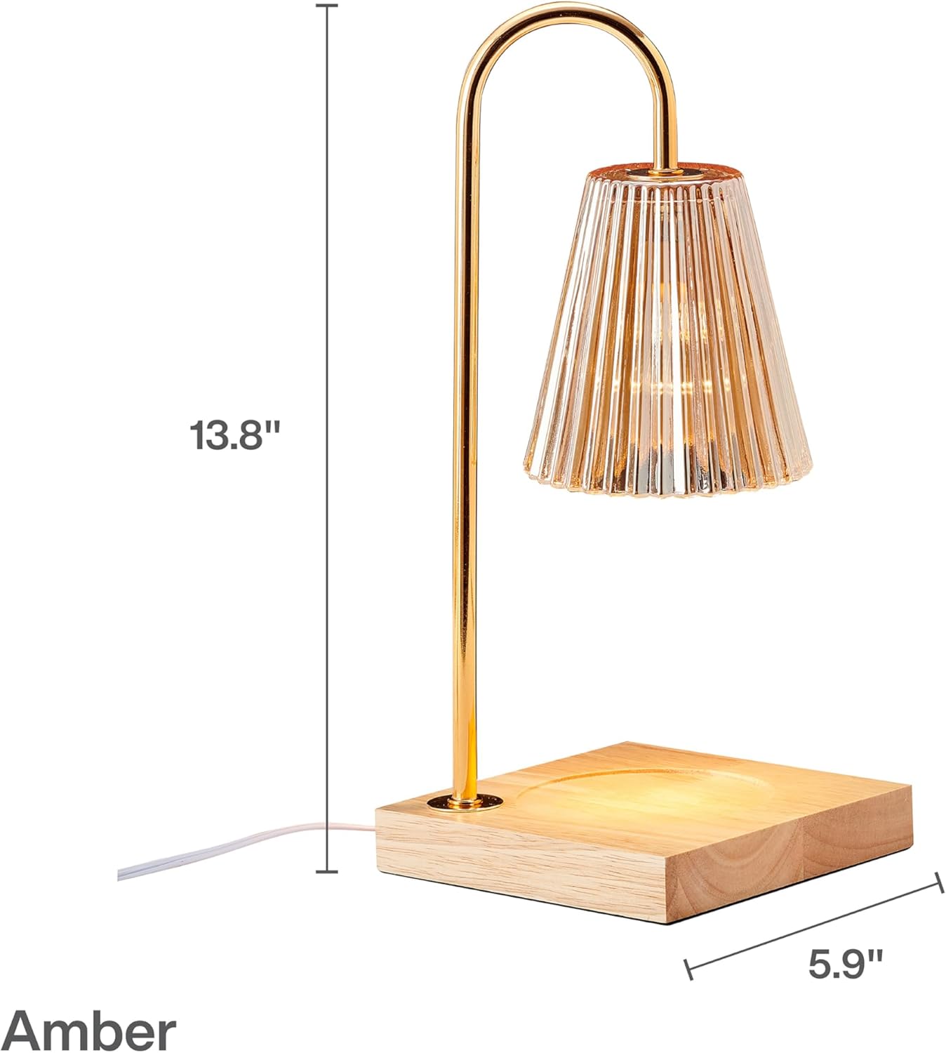 Mikasa Electric Candle Warmer with Glass Shade and Wood Base - Candle Lamp Warmer with Amber Accents - Fits 4 Inch Diameter 5 Inch Tall Candles - Flameless Wax Melter for Home Decor