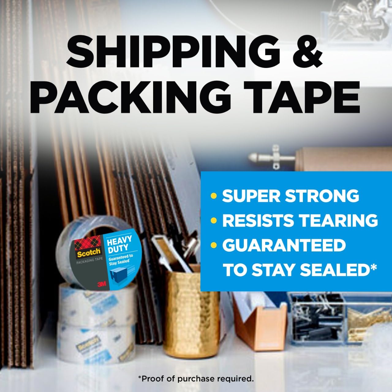 Scotch Heavy Duty Packing Tape, 4 Tape Rolls