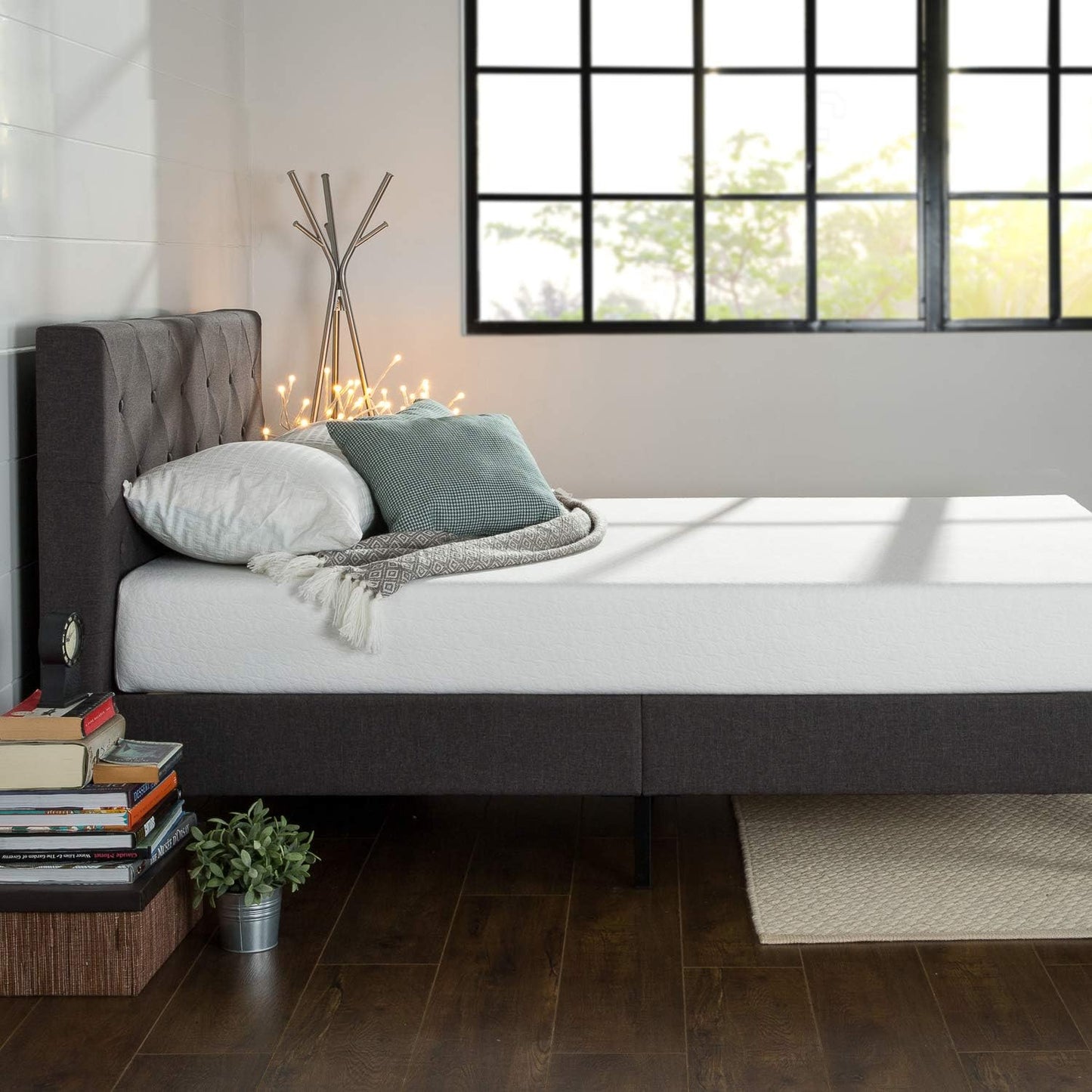 NEW - ZINUS FULL Shalini Upholstered Platform Bed Frame, Mattress Foundation, Wood Slat Support, No Box Spring Needed, Easy Assembly, Dark Grey - Retail $152