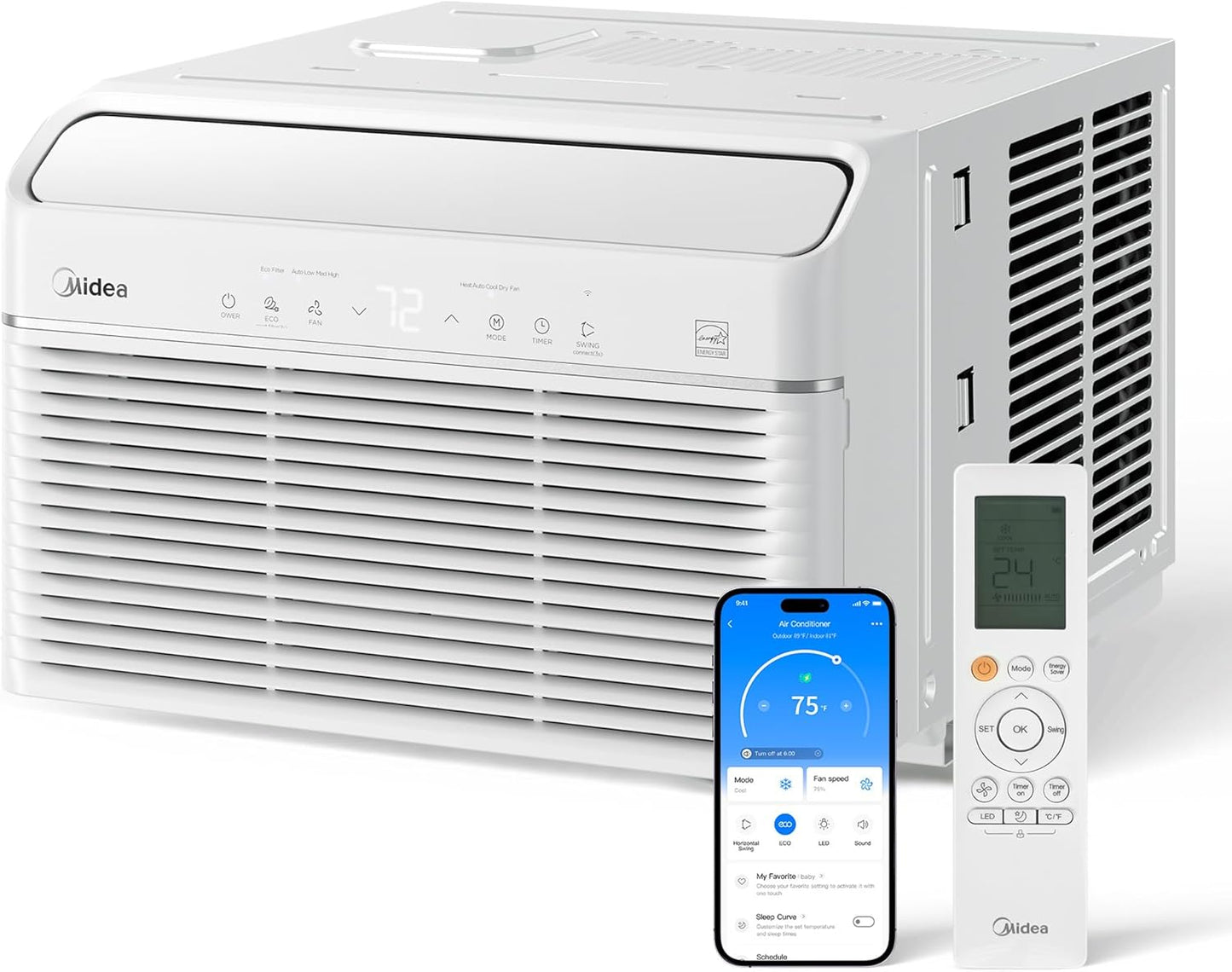 NEW - Midea MAW12HV1CWT EasyCool Smart Inverter Air Conditioner Window Unit with Heat, 12,000 BTU, White - Retail $469