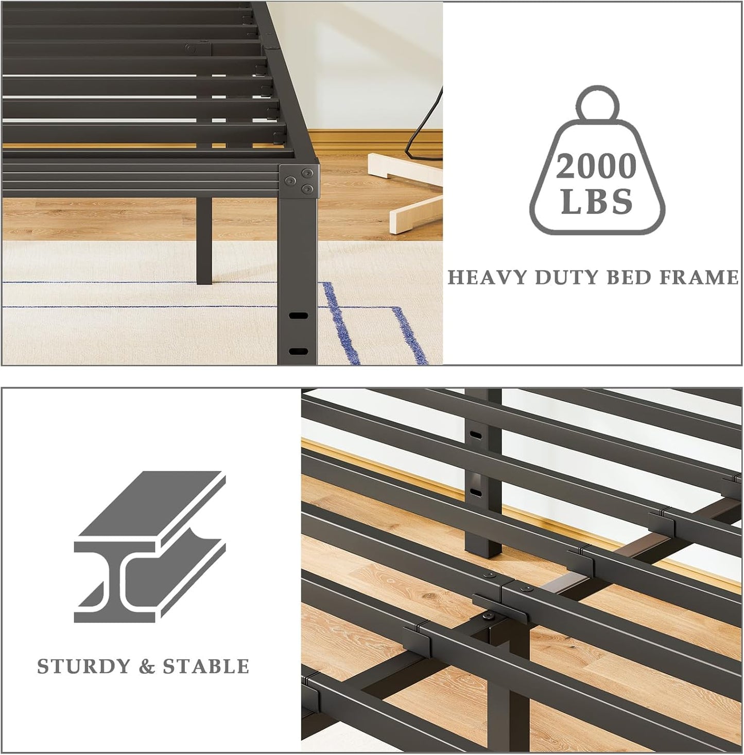 FULL Bed Frame / 18 Inch Metal-Bed-Frame / No Box Spring Needed / Easy Assembly  /Reinforced Steel Slats Support / Heavy Duty Mattress Foundation